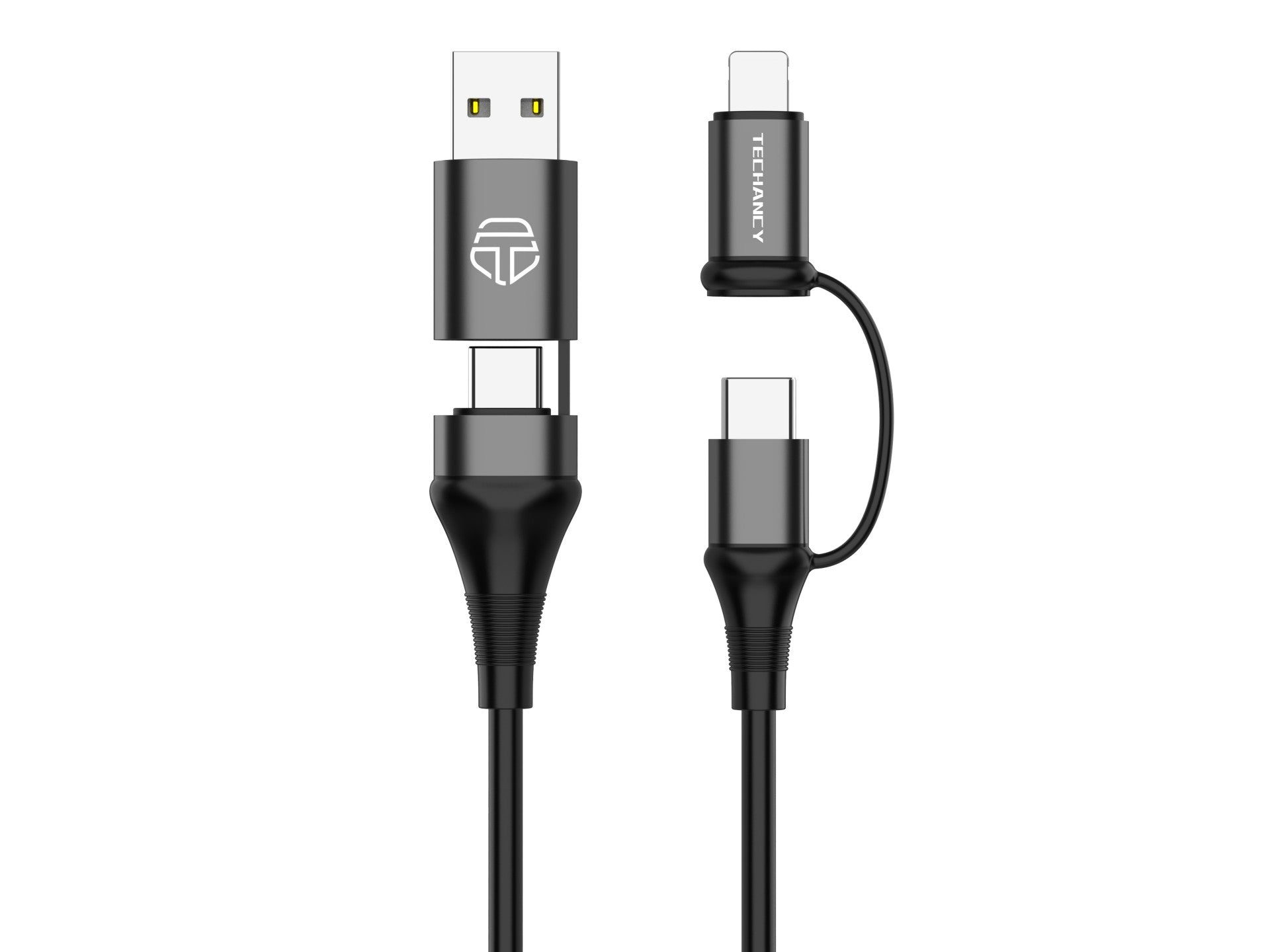 Techancy Cabo De Dados Multifunções 4 Em 1 Preto TB1740, 60w/1m, Usb/Usb C Para Tipo C/Lightning, Suporta Transmissão De Dados