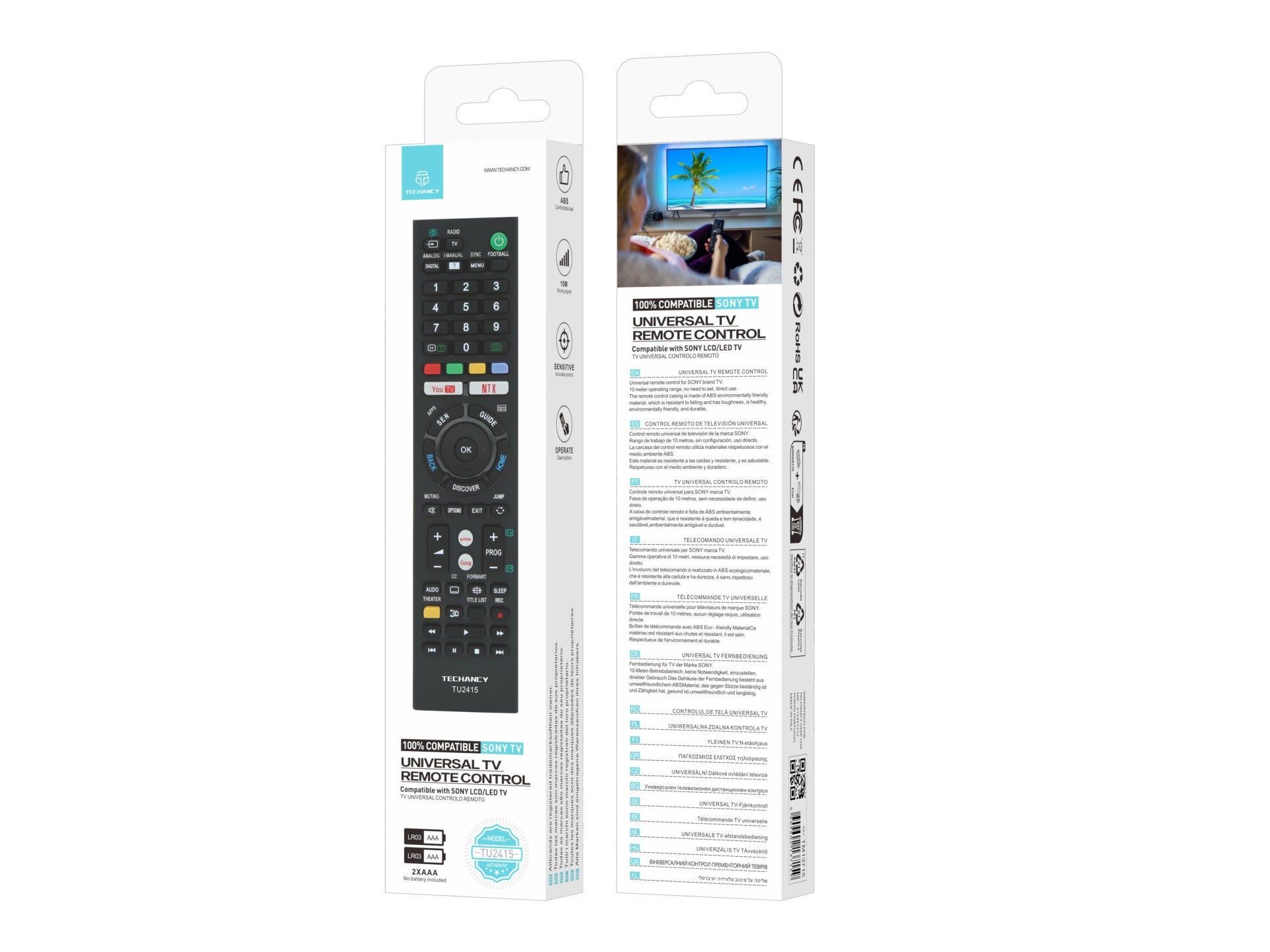 Techancy TV Remote Control TU2415, Compatible with Sony TVs, Automatic Pairing Without Configuration