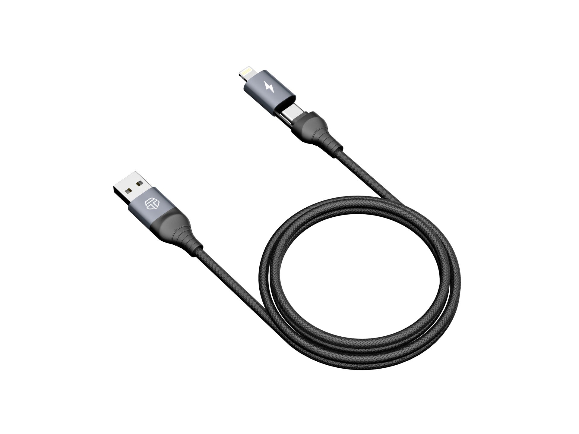 Techancy Cabo De Dados Usb 2 Em 1 Preto TB1739, Carregamento Rápido De 3,1 A, Tipo C/Lightning Em Ambas As Portas