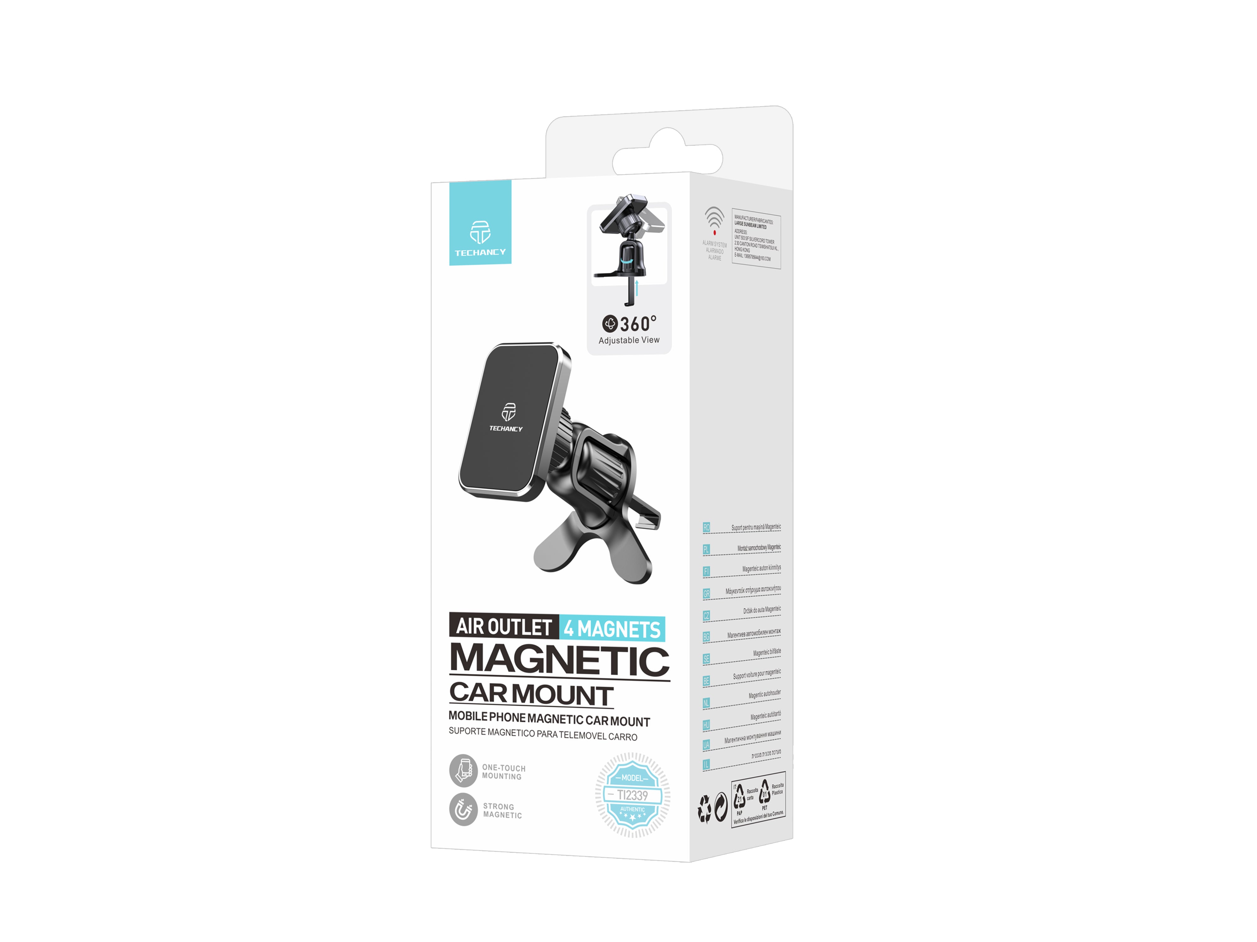 Techancy Suporte magnetico carro TI2339 encaixe grelha 360 graus forte e estavel para telemovel Preto