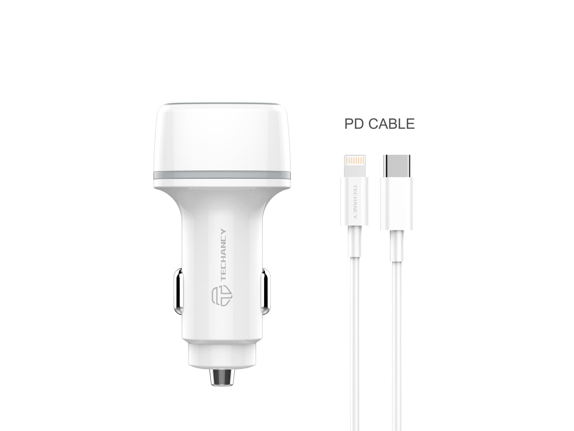 Techancy Carregador De Automóvel 38w TC6404, Carregamento Rápido Pd3.0+Qc3.0, Conjunto De Cabos Usb C-Lightning,