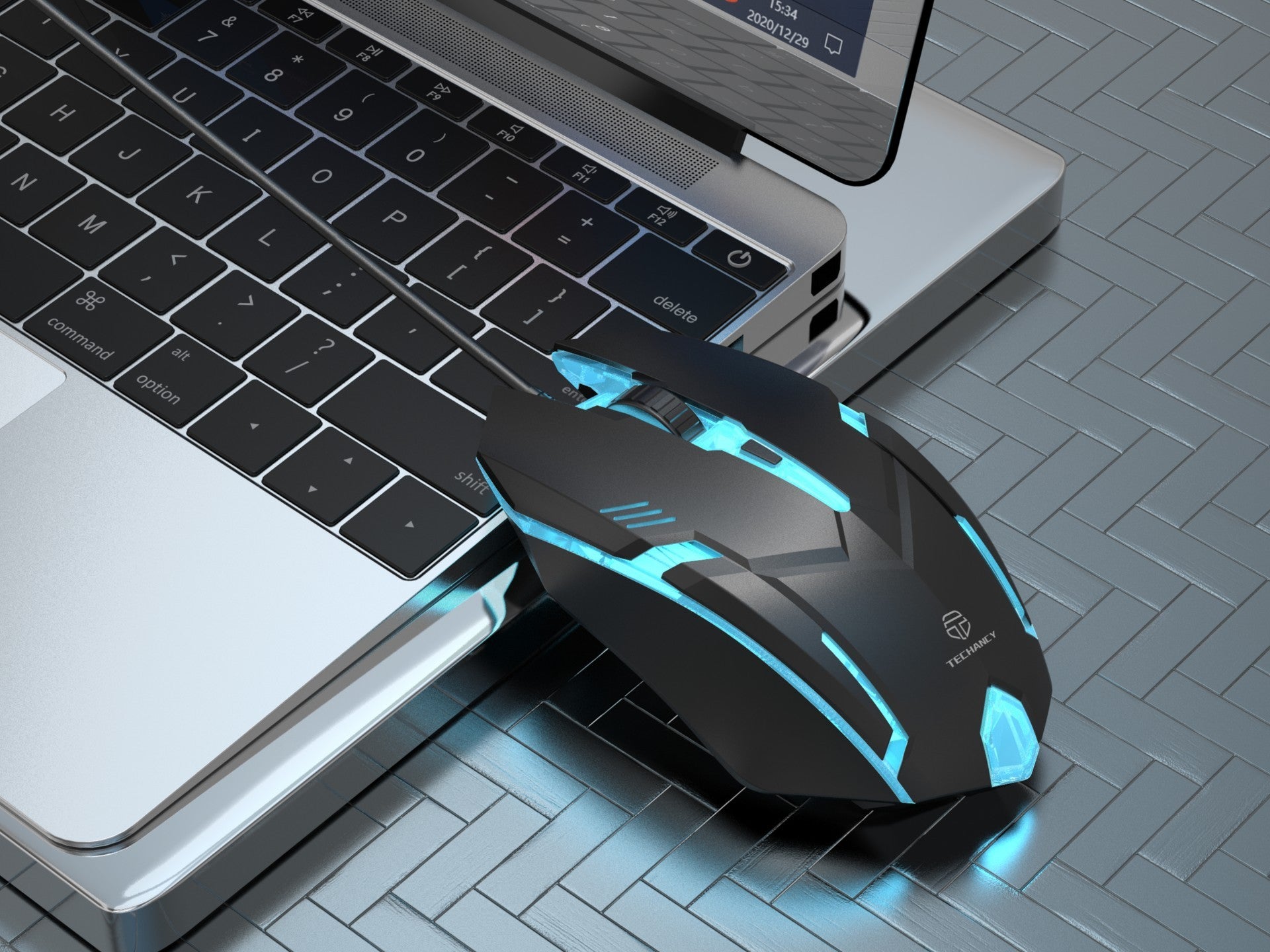 Techancy Rato Para Jogos Com Fios Usb TJ6110, Botões 4d Dpi Ajustável (800-2400), Efeito De Luz De Respiração De 7 Cores.
