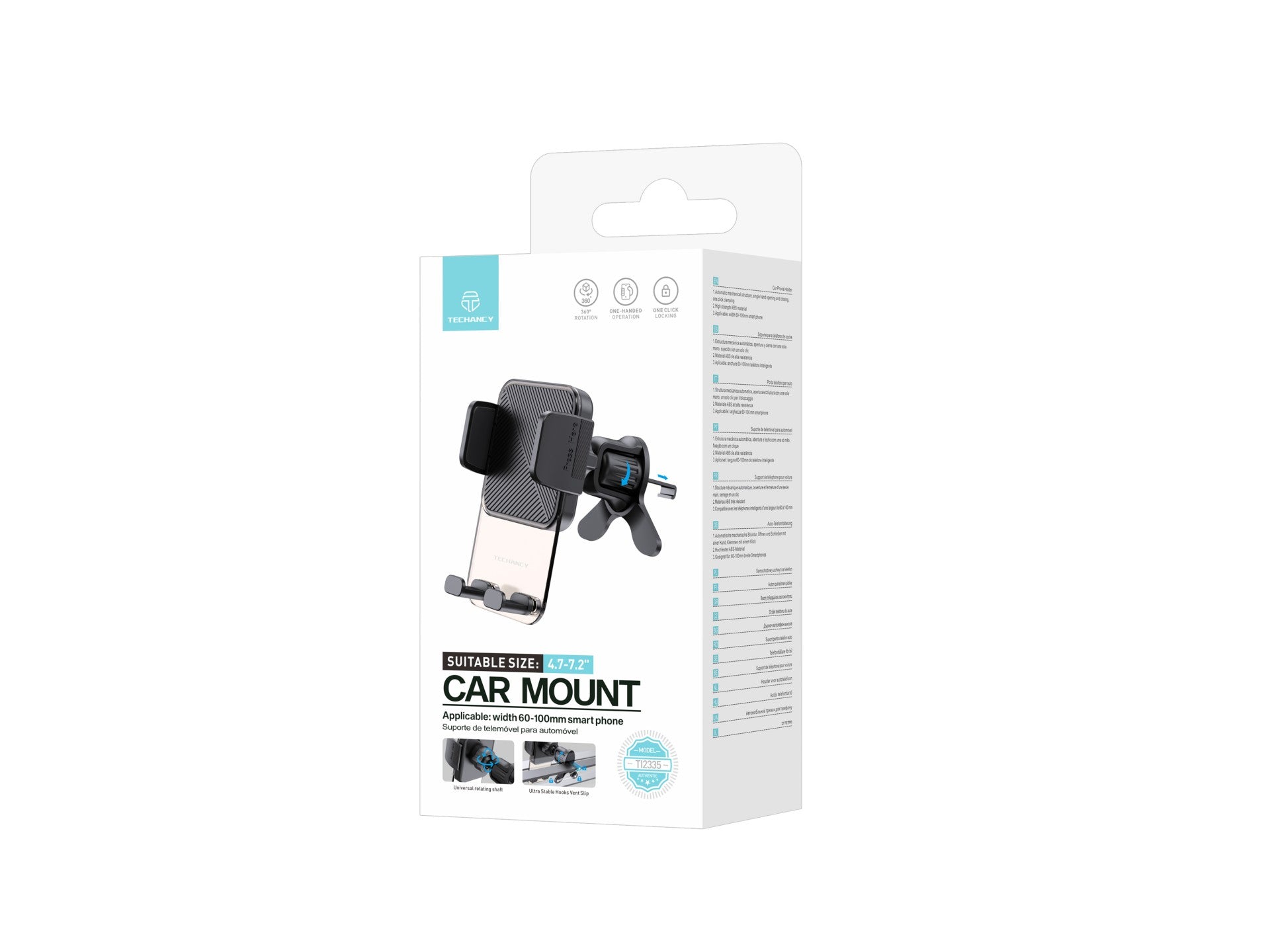 Techancy Suporte para TelemOvel TI2335, Operação com Uma Mão, ABS de Alta Resistência, para Smartphones 4.7"-7.2", Preto