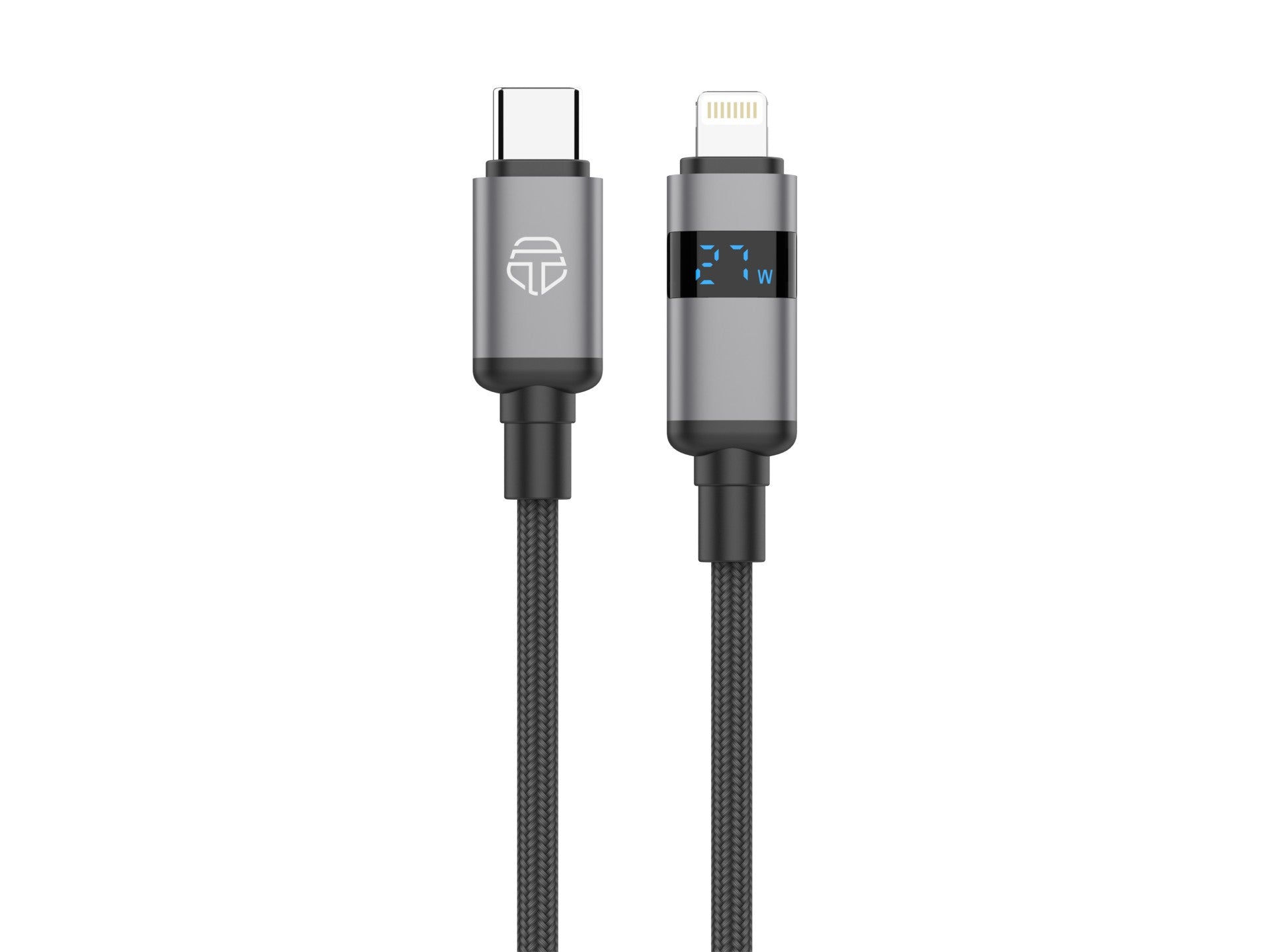 Techancy USB-C to Lightning Cable TB1801, 27W, 1.5m Black, LED Power Display, Aluminum Connector, Braided Wire