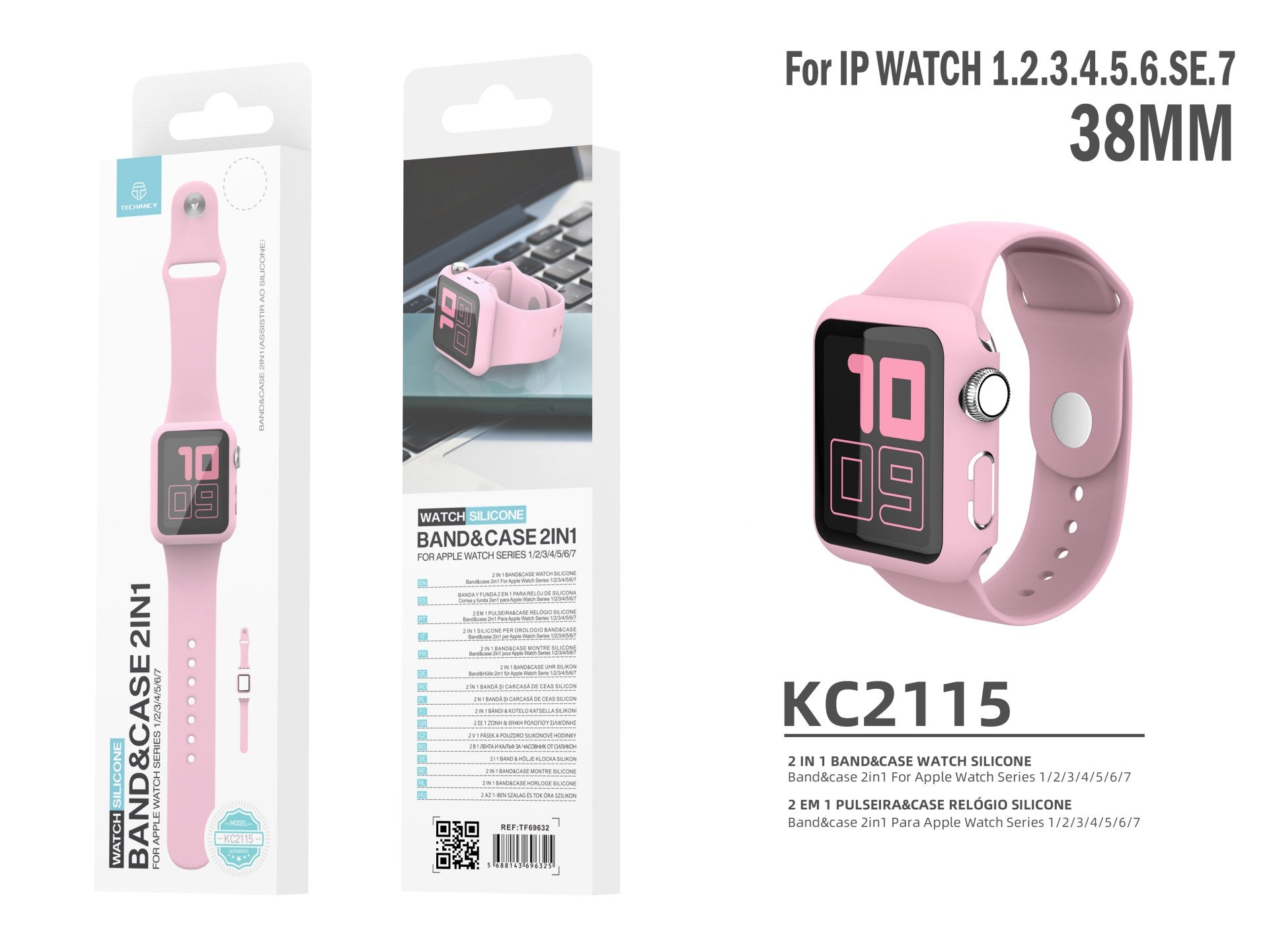 Correa de silicona Techancy KC2115 con protector de pantalla, compatible con Apple Watch de 38 mm, color rosa