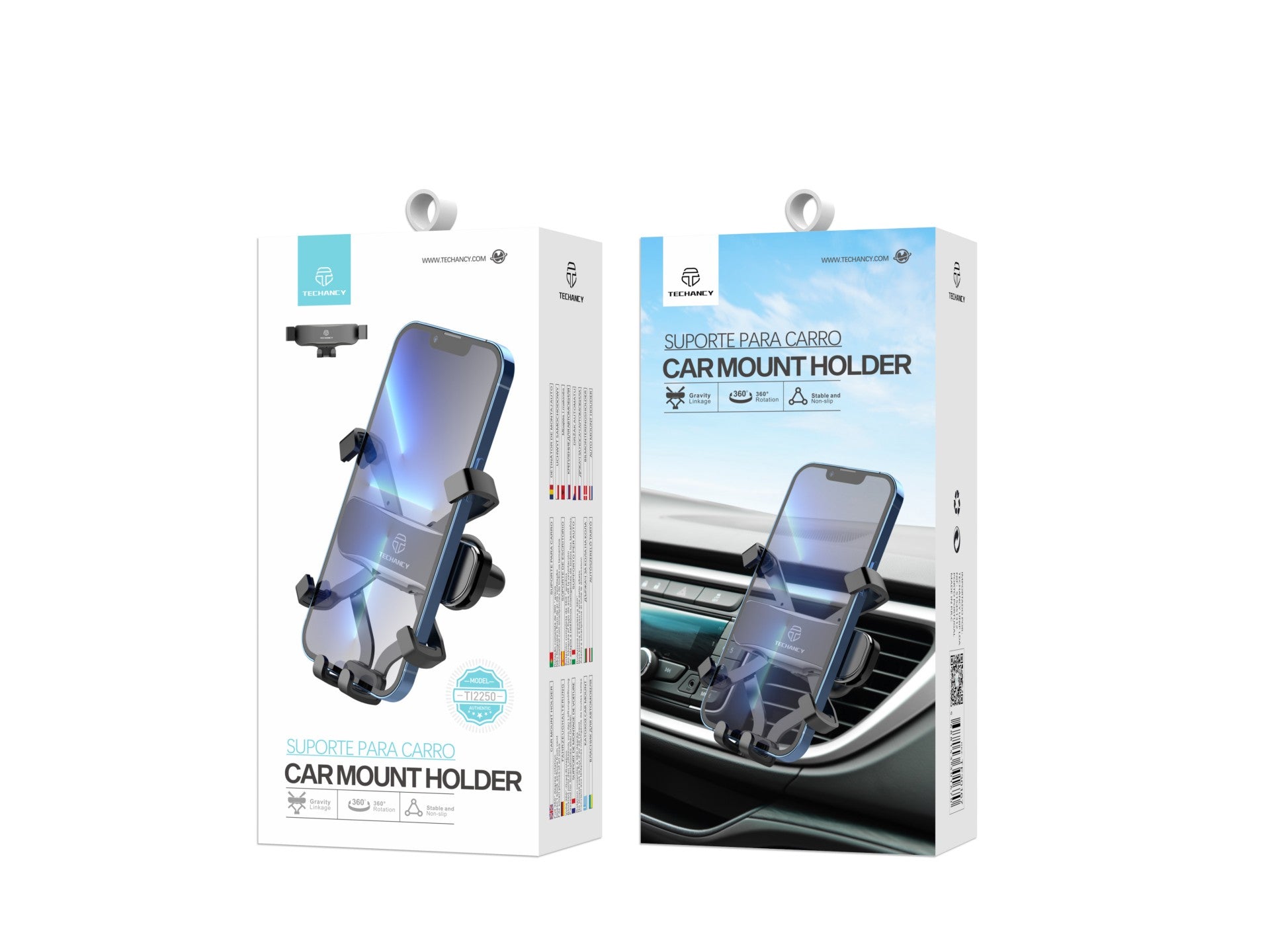 Suporte universal para telemóvel Techancy, bloqueio por gravidade, TI2250, preto