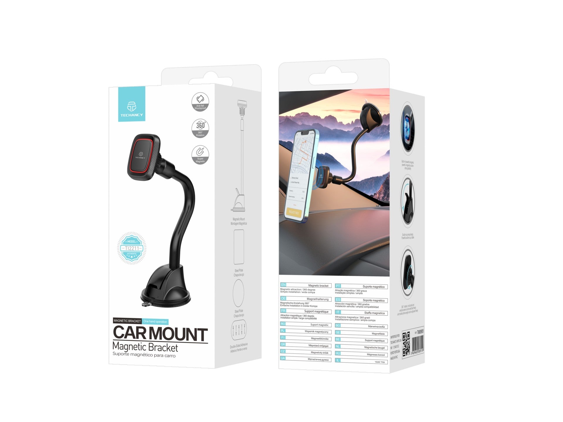 Techancy Suporte Magnético Para Telemóvel No Automóvel, Preto E Vermelho Ti2211, Forte Adsorção Magnética, Rotação De 360 Graus.