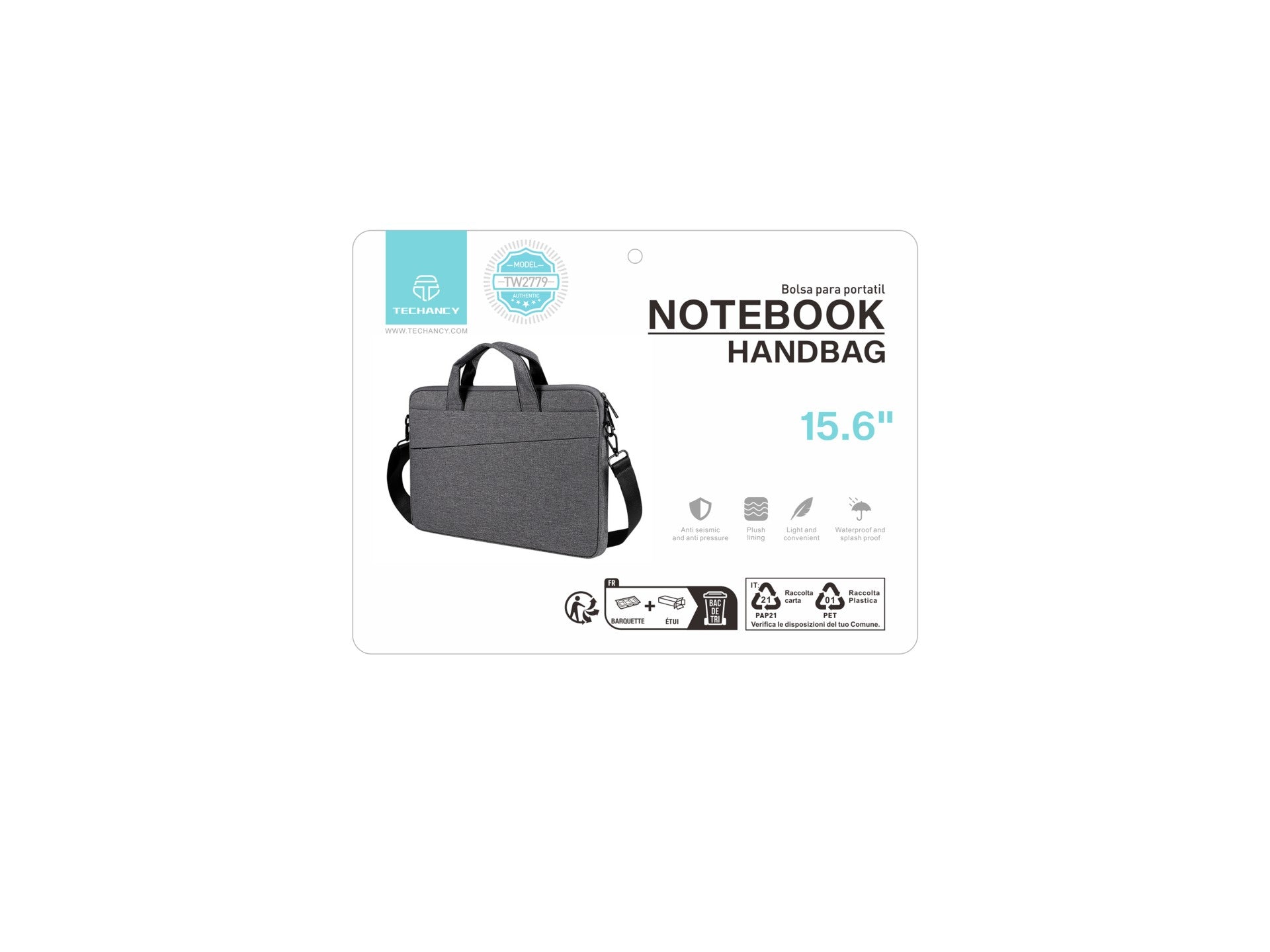 Techancy TW2779 Laptop Case, Black, 15.6-Inch, Adjustable Strap