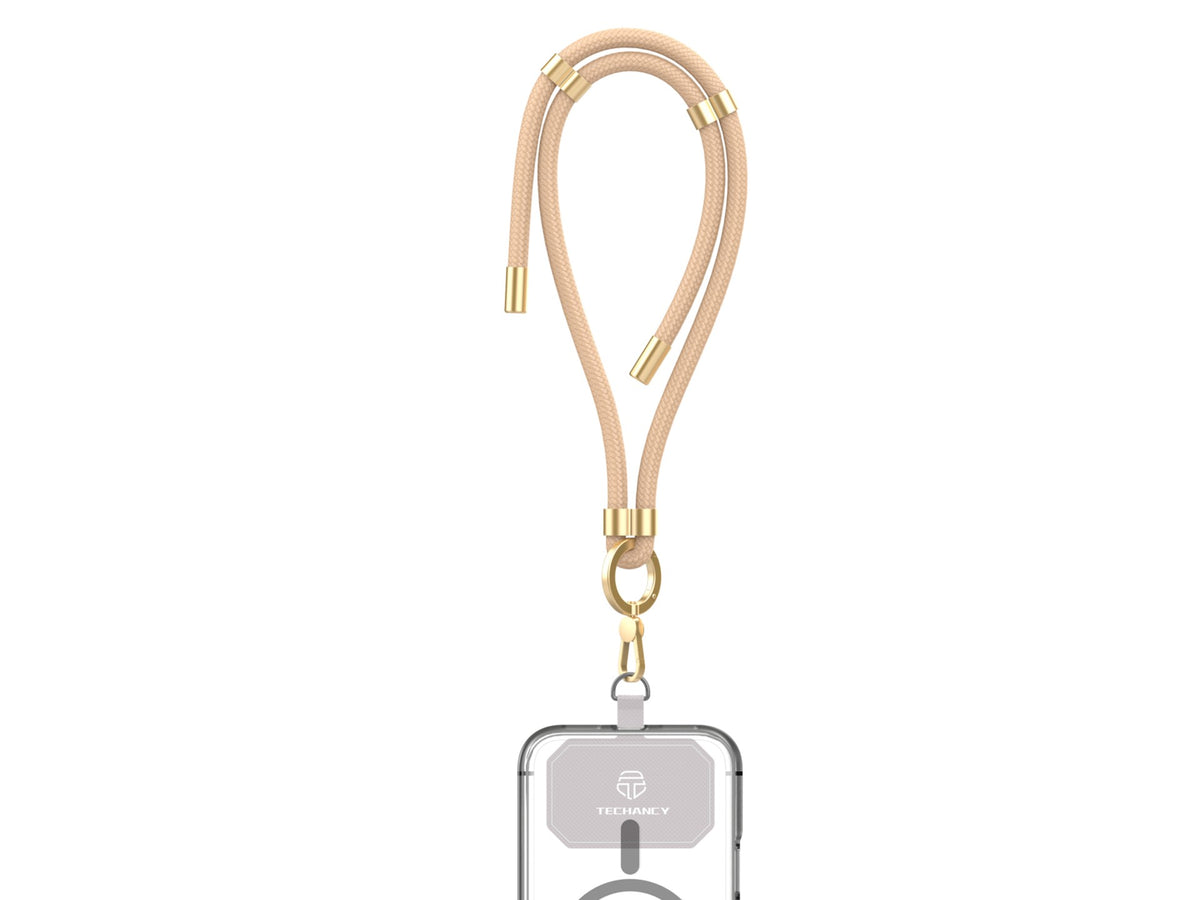 Fita de Pulso para Telemovel TECHANCY TW2781, Ajustavel 10-25 cm, Corda Entrancada 8 mm, com 2 Patilhas, Dourado