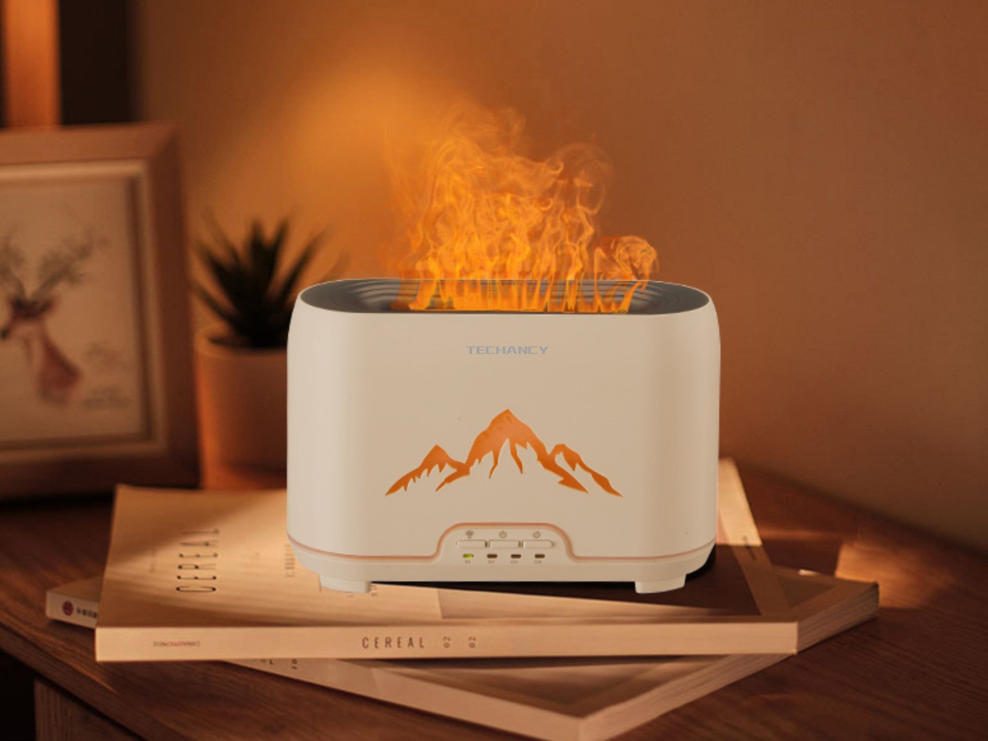 Difusor de aromaterapia LED Techancy Flame, LD3915, com função de aceleração, branco