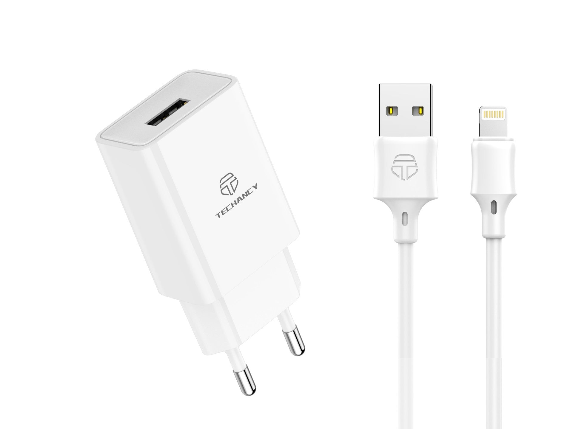 Techancy Carregador De Telemóvel Branco TA2787, Saída Usb 5v-2.4a Carregamento, Conjunto De Carregador De Cabo Usb-Ip 1m