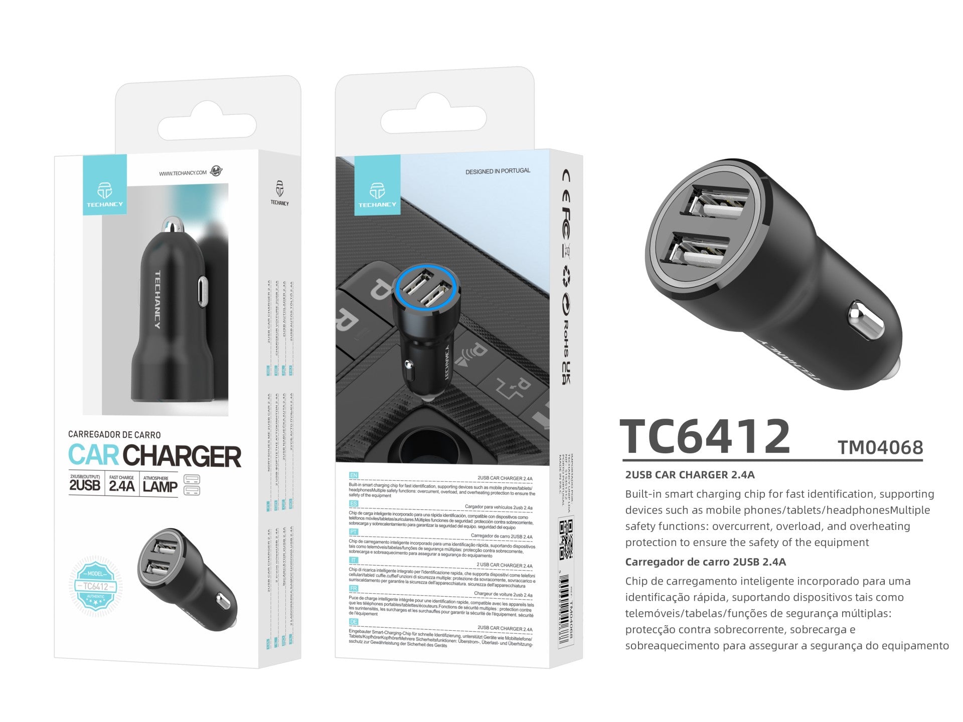 Techancy 2USB 2.4A Car Charger TC6412, Fast Charging, Intelligent Identification, Multiple Protection
