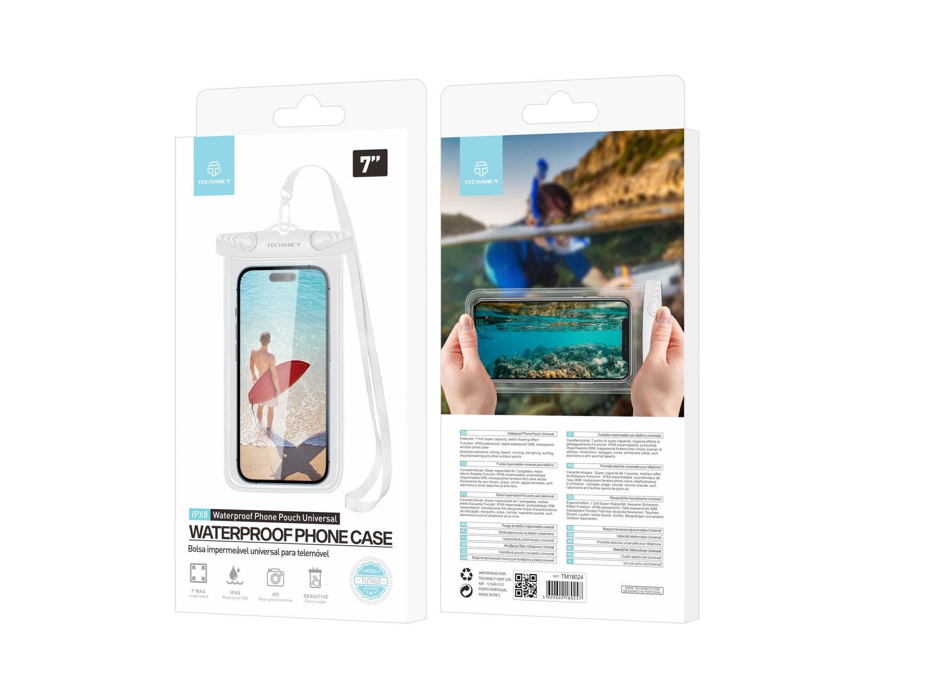 Techancy Bolsa Para Telemóvel À Prova De Água De 7,0 Polegadas Da TU7451 À Prova De Água Ipx8, Fotos Nítidas, Branca
