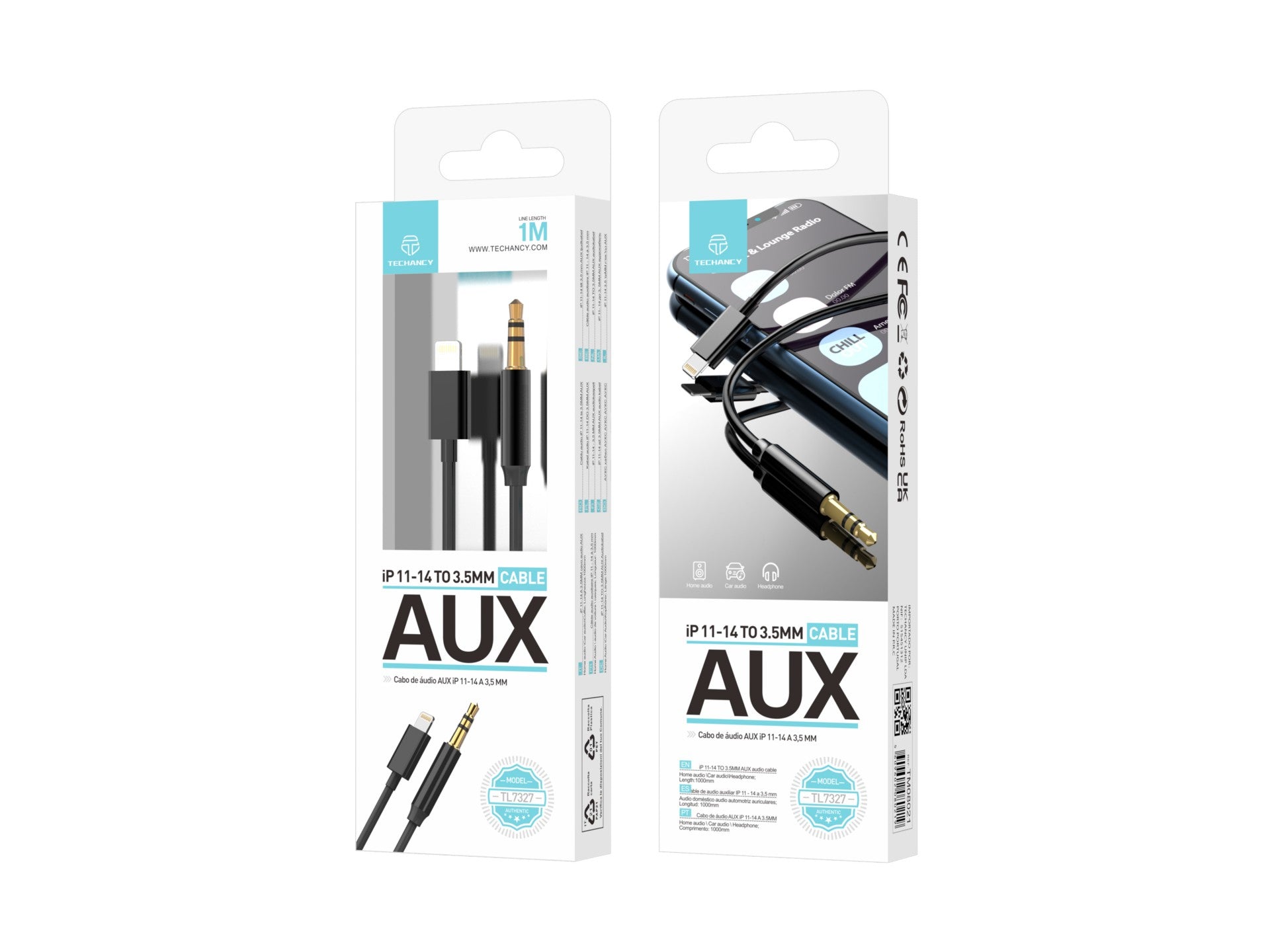 Cable Lightning a AUX de 3,5 mm Techancy TL7327, longitud de 1 m, ideal para audio de coche, audio doméstico y auriculares, compatible con iPhone 11-14
