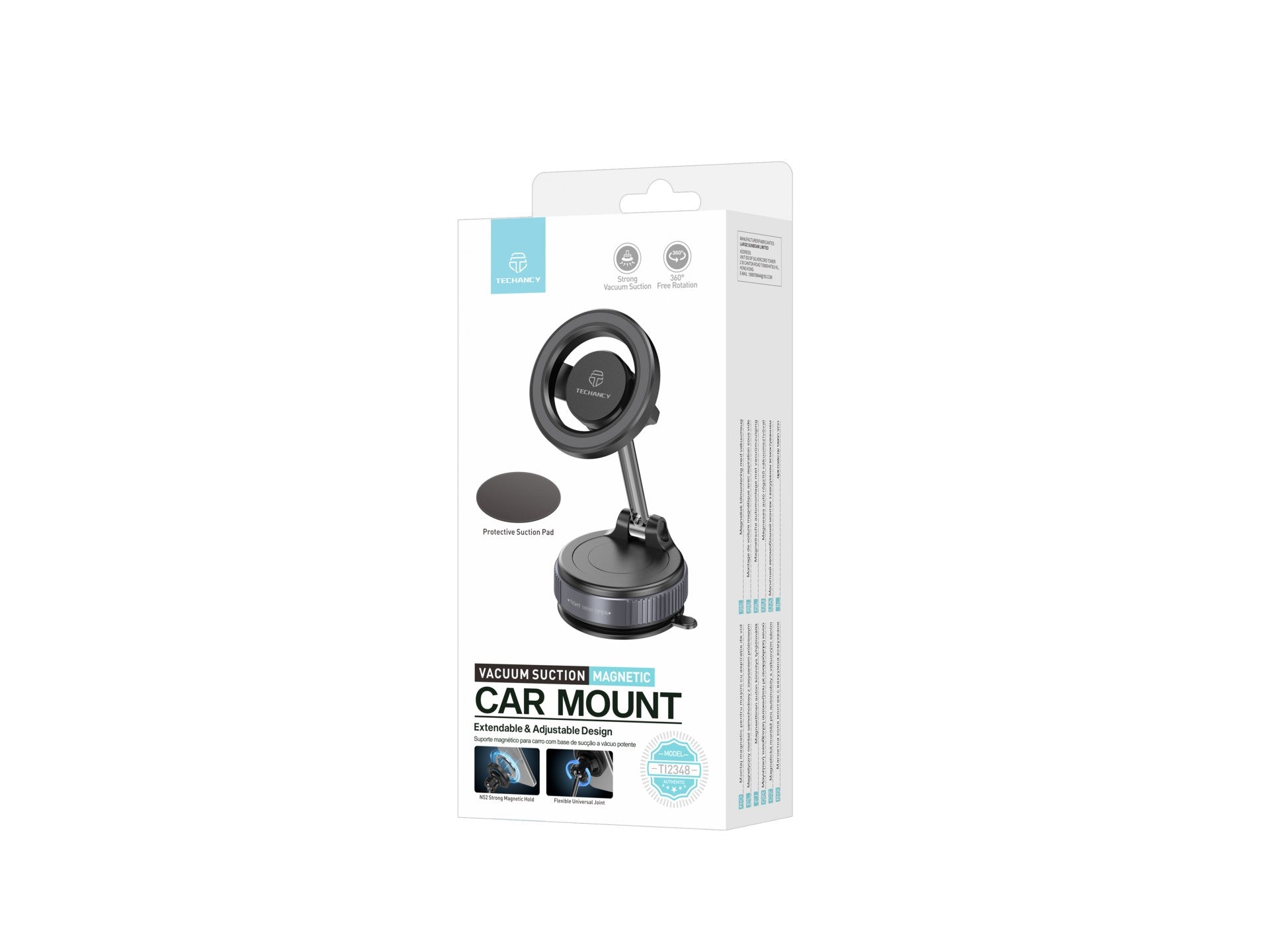 Techancy TI2348 Magnetic Car Mount with Vacuum Suction Cup, MagSafe Compatible, 360 Degree Rotation, Black