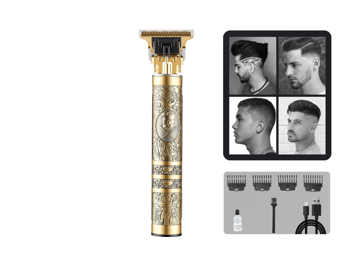 Techancy Maquina de Cortar Cabelo MN6031 com Lamina de Aco, Bateria 18650, USB-C, Corpo Metalico, Dourado
