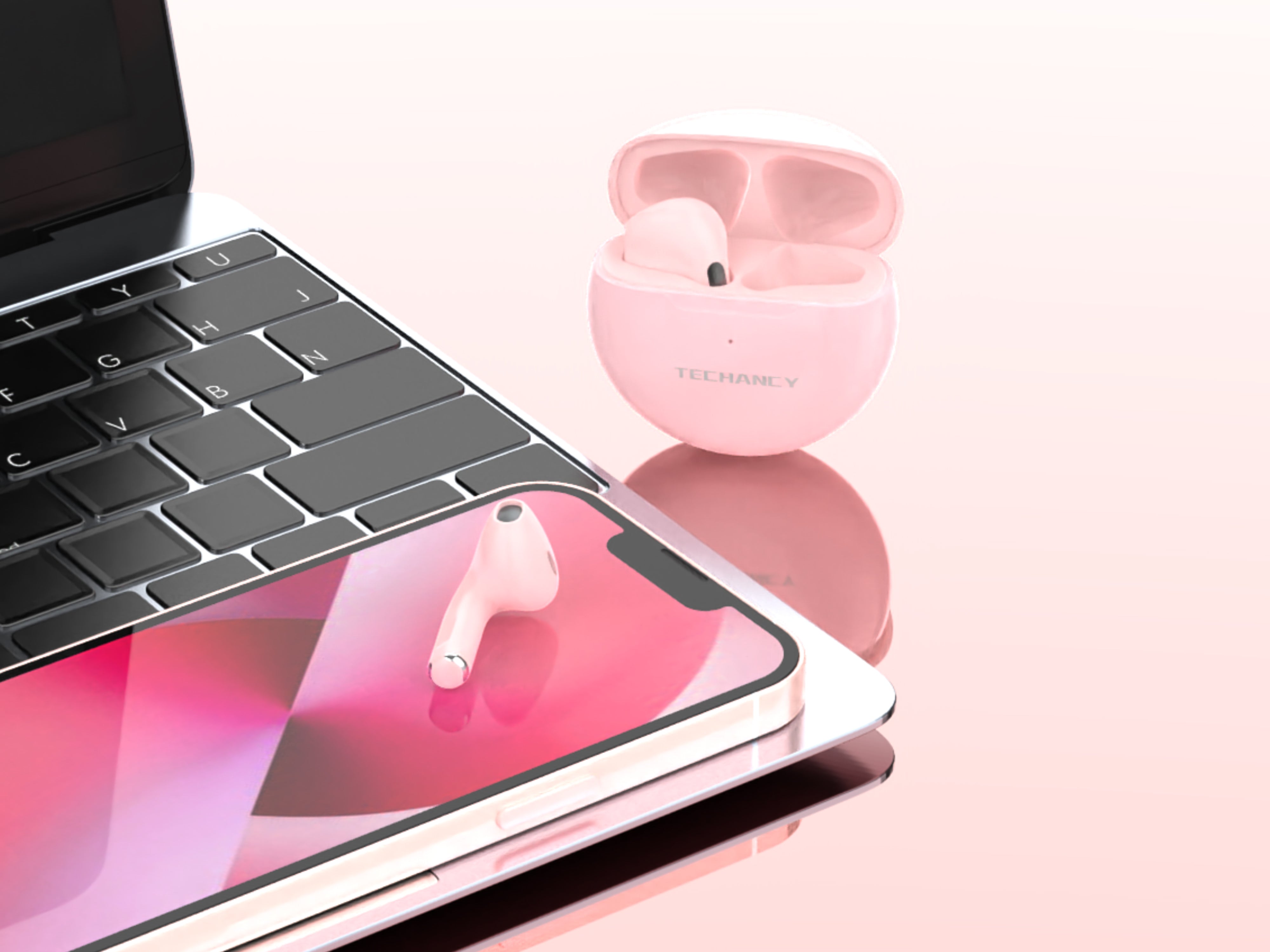 Techancy Pink Wireless Headphones KP2702, 10M Wireless Stereo Connection, 3-4 Hours Music Playback