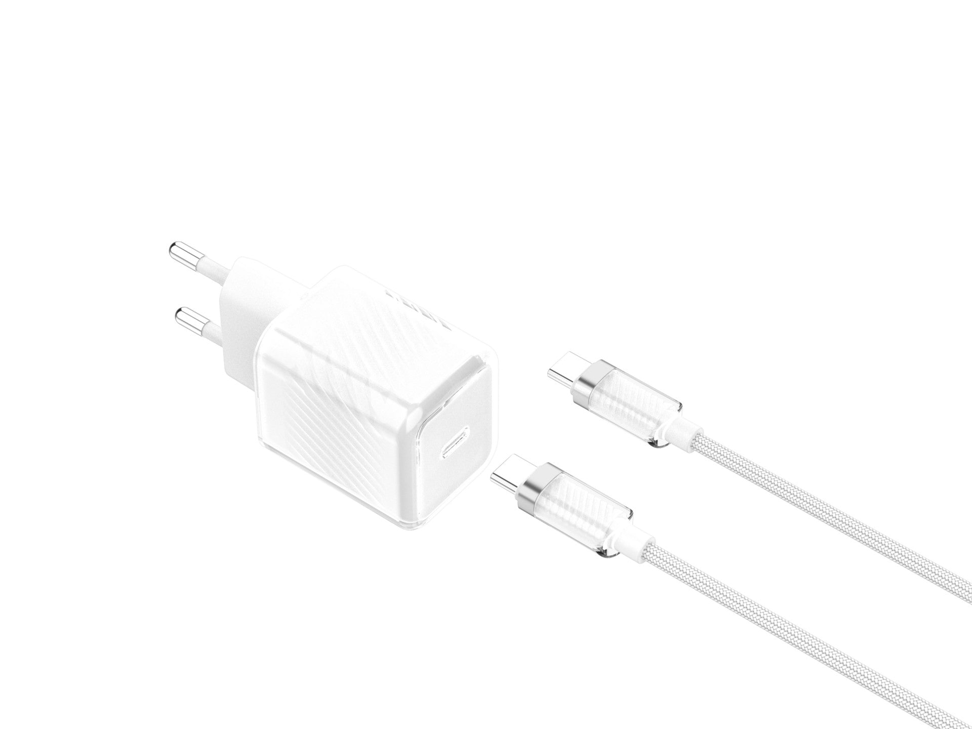Techancy Carregador De Telemóvel De 20 W Branco TA2816, Carregamento Rápido Usb-C Pd Gan, Conjunto De Cabos Usb C Para Usb C 1m/60w