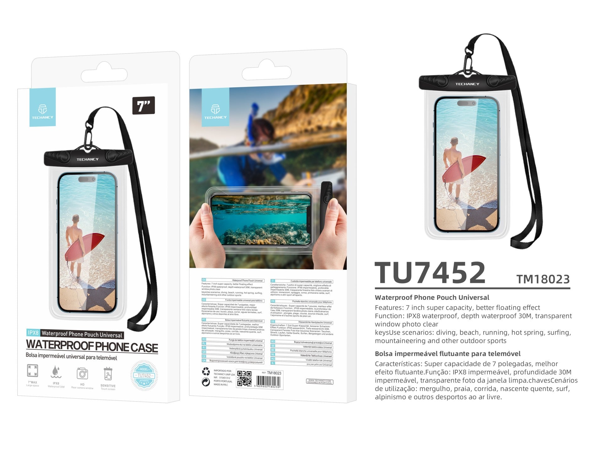 Funda para teléfono móvil Techancy TU7451 de 7 pulgadas, resistente al agua IPX8, fotos nítidas, color negro