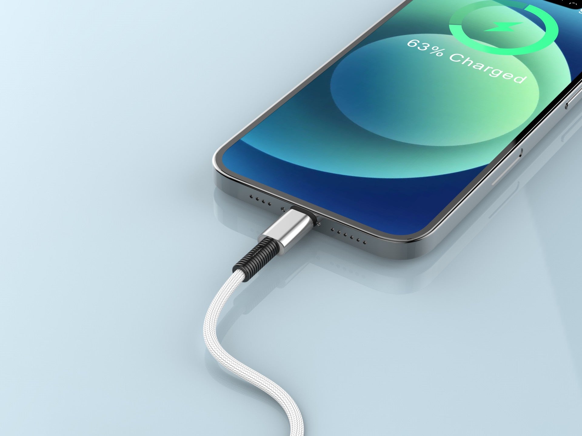 Techancy Cabo De Dados Usb-Lightning Branco TB1717, Carregamento Rápido De 2,4 A, Liga De Alumínio + Entrançado 1,2 M