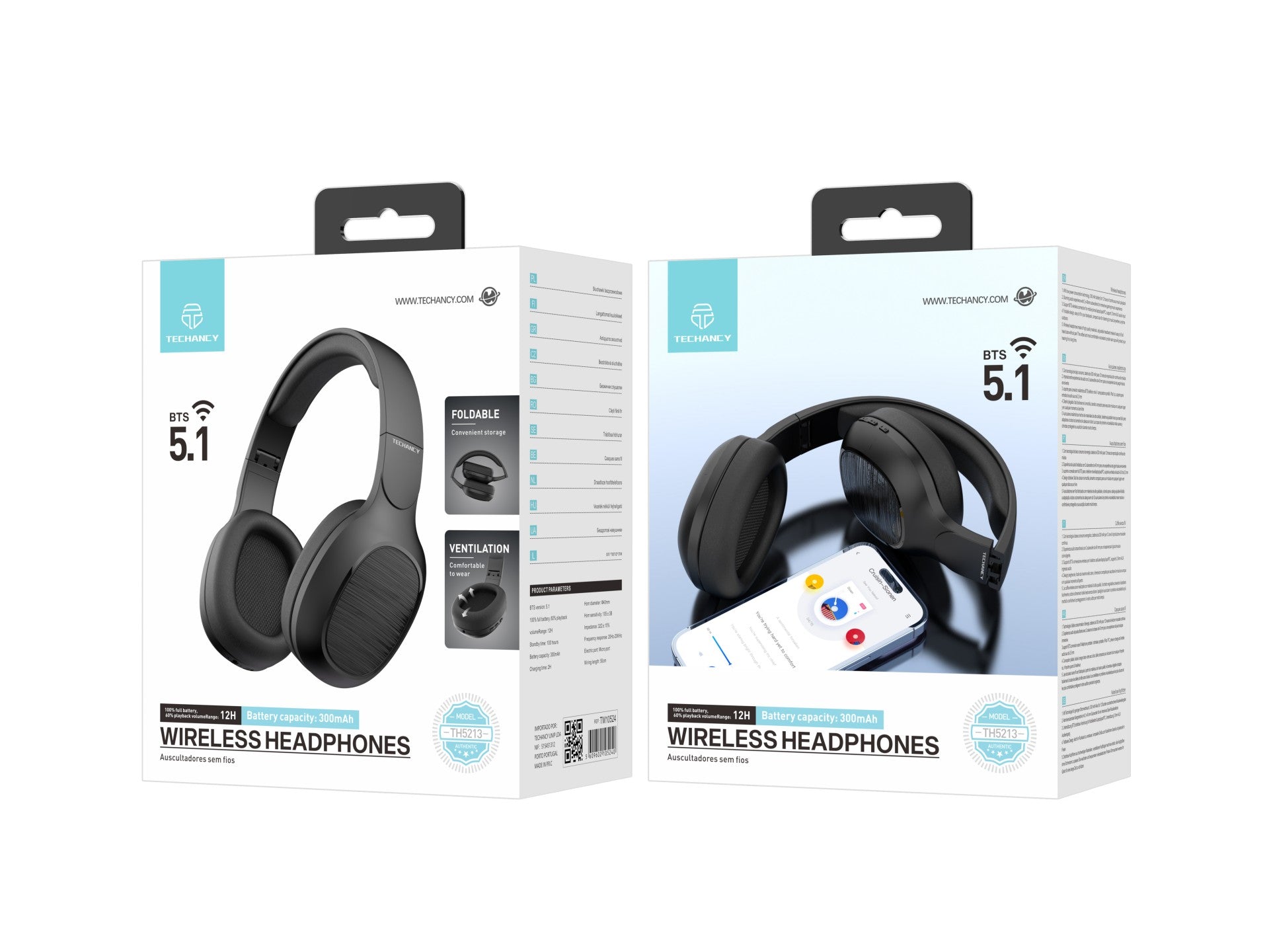 Techancy Wireless Headphones TH5213, 12h Music Playback, Stereo Effect, Foldable Design, Comfortable to Wear.