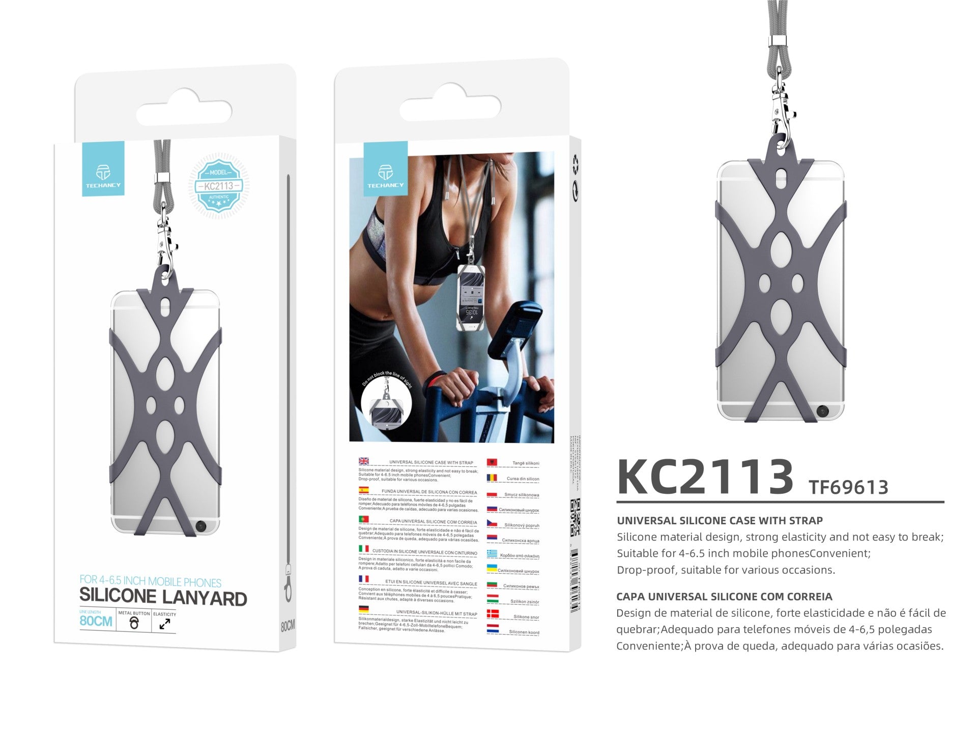 Techancy 80cm Universal Silicone Mobile Phone Holder, KC2113, compatible with all mobile phone models, grey.