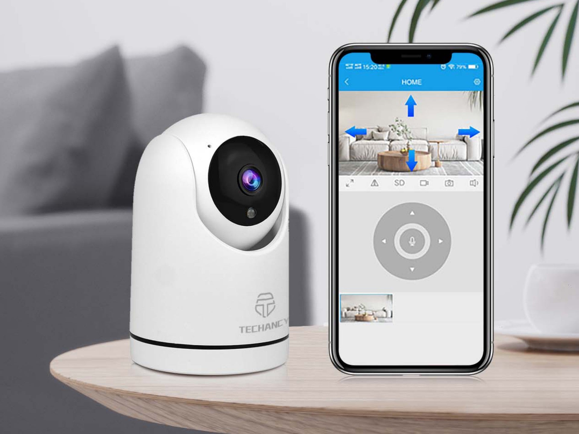 Techancy SH042 White Wireless Surveillance Camera, 360° Indoor, 1080p HD Night Vision, Wi-Fi Two-Way Audio