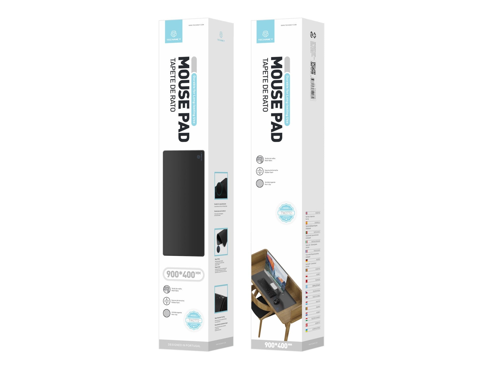 Tapete para rato Techancy 40 x 90 cm, TW2772, borracha antiderrapante, adequado para jogos de PC, preto