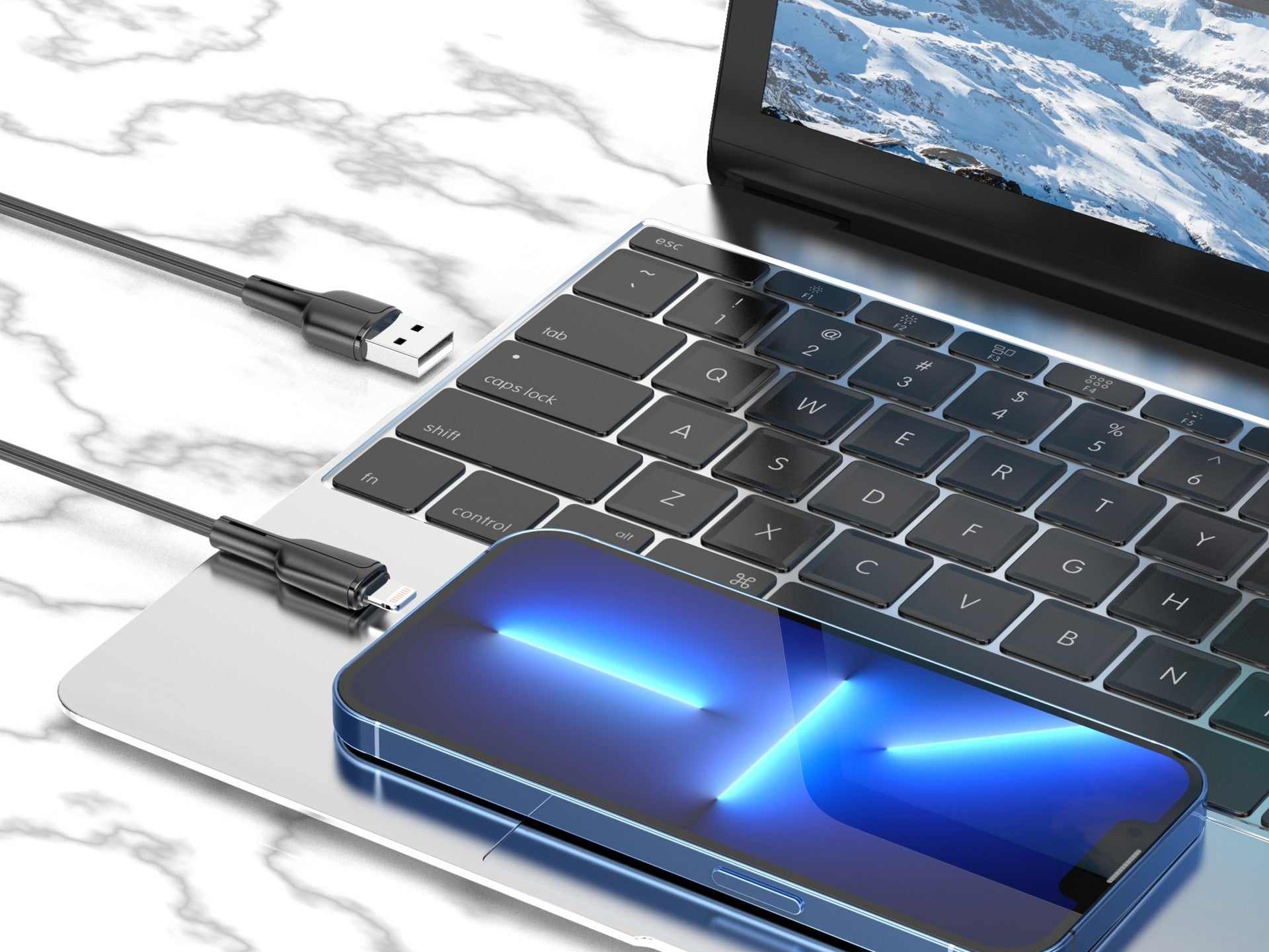 Techancy Cabo De Dados Usb-Lightning Preto 1m TB1659, Carregamento Rápido 2.4a, Suporta Transferência De Dados, Material Pvc