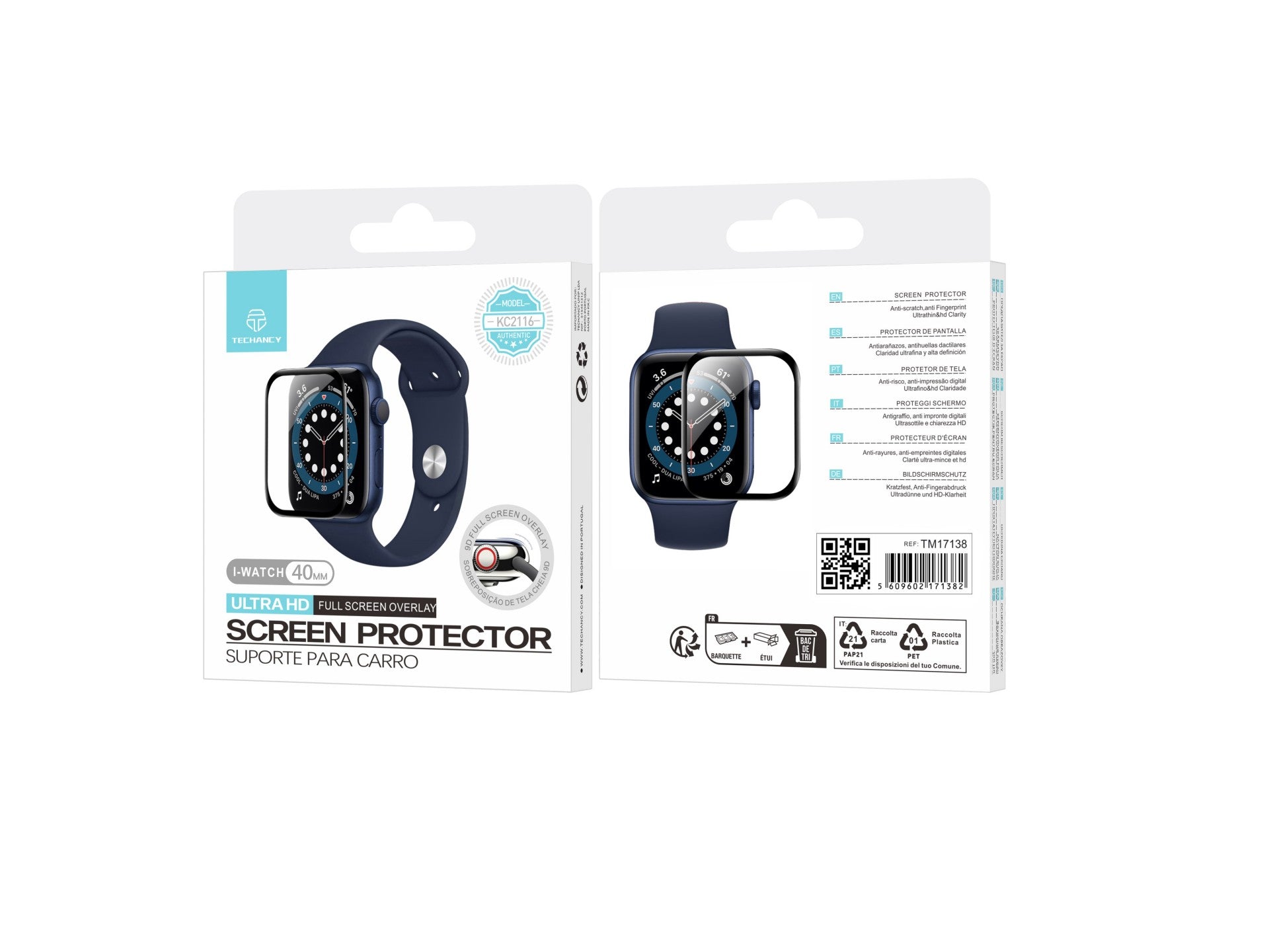 Protector de pantalla Techancy para relojes inteligentes KC2116, compatible con Iwatch-40mm, antiarañazos, ultrafino HD.