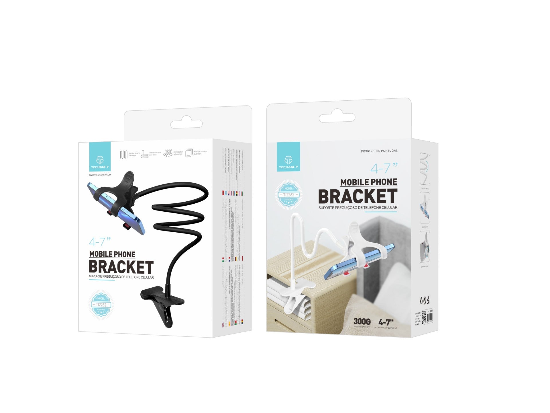 Techancy Suporte Para Telemóvel Gratuito E Ajustável Ti2262 Preto, 4-7 Polegadas, Fácil De Dobrar, Adequado Para Vários Cenários