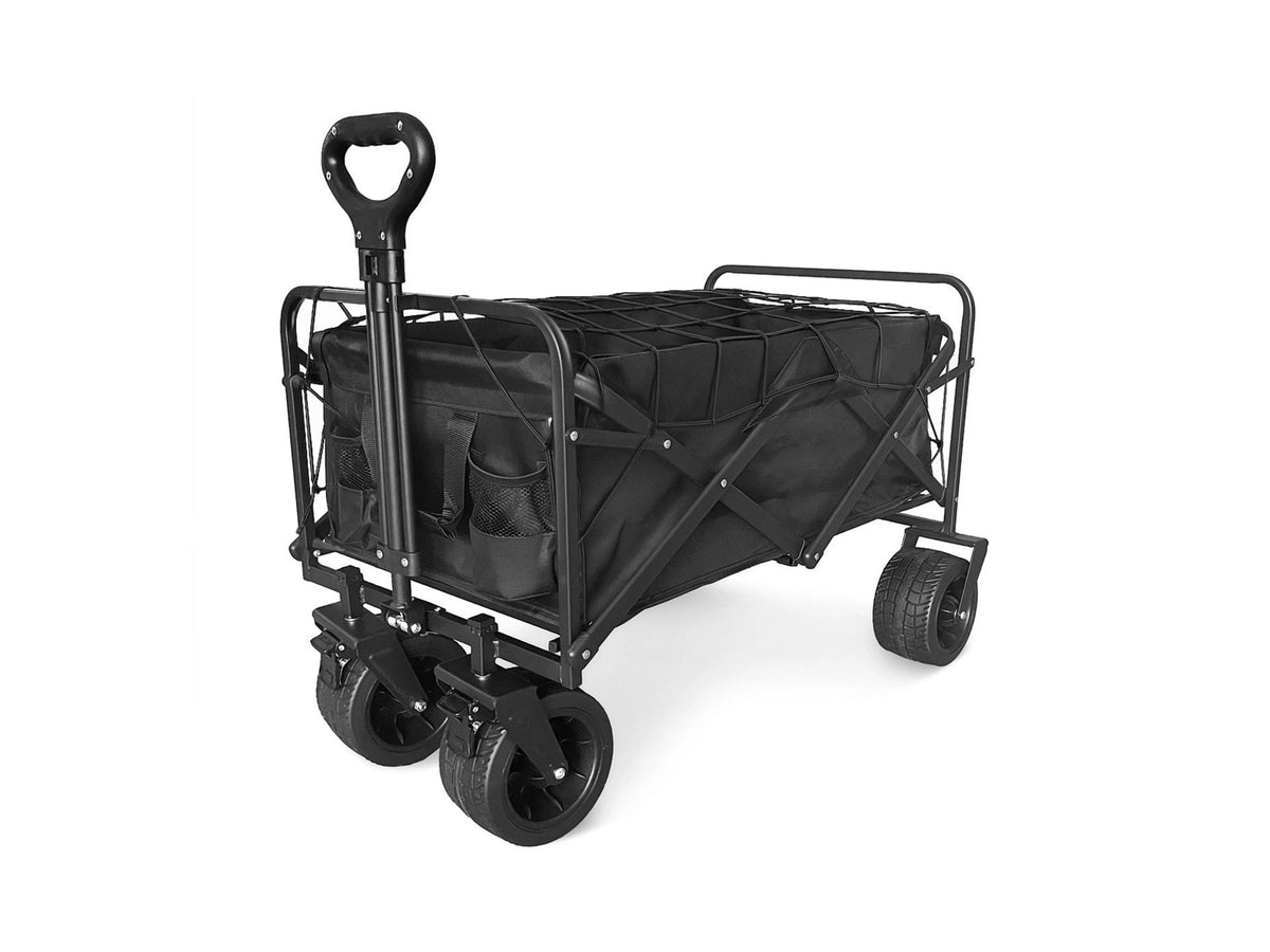 Techancy Carrinho Dobrável Multiusos TM25400 para Campismo e Compras, 4 Rodas, Pega Telescopica, Preto