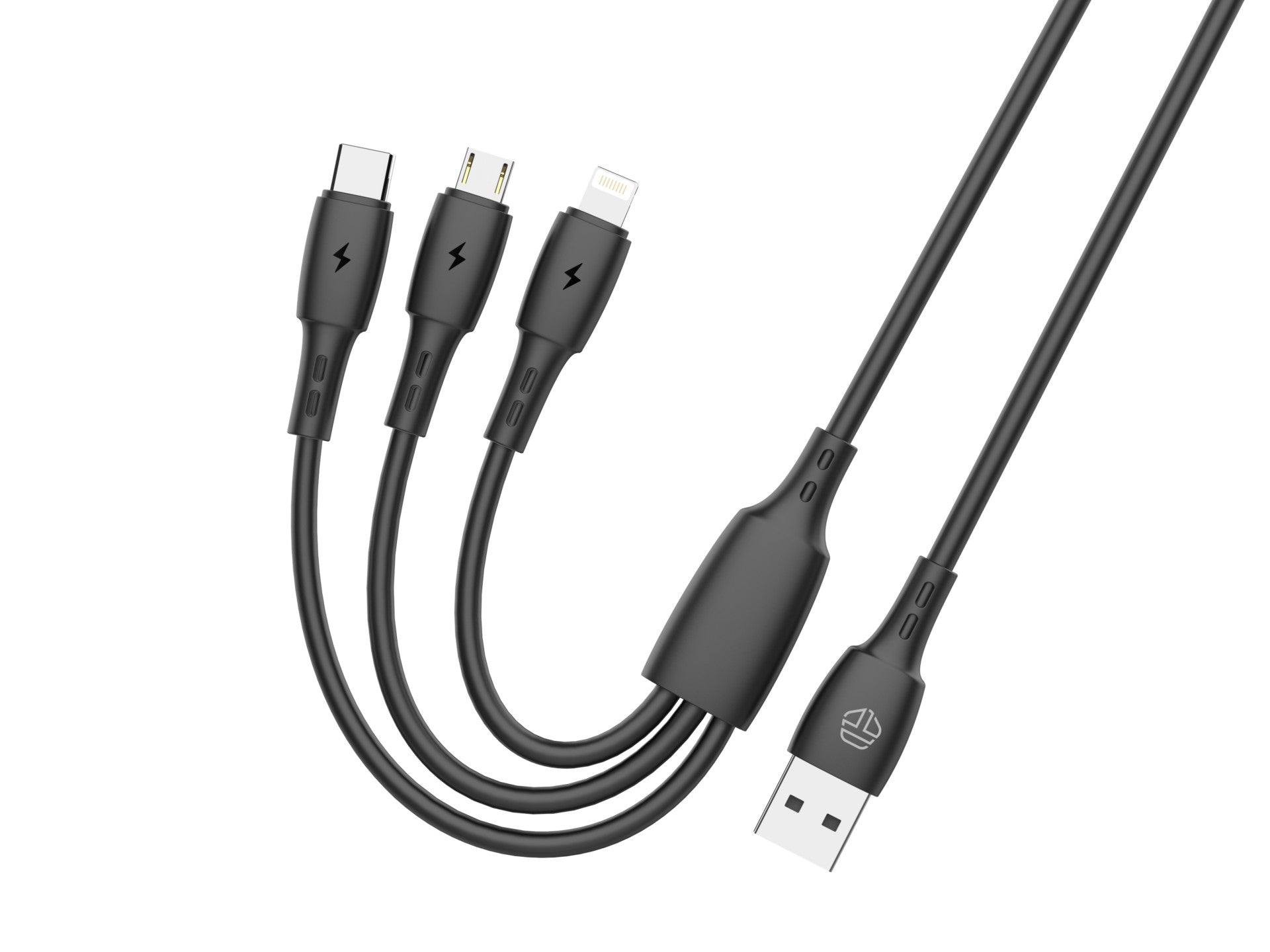 Techancy Cabo 3 em 1 TB1742, 2.4A, 1m Preto, USB-C/Micro/Lightning, CompatIvel com Dispositivos Diversos, Design Resistente