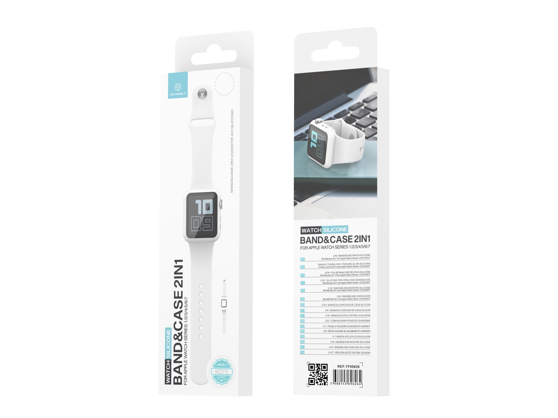 Techancy KC2115 Silicone Watch Band with Screen Protector, Compatible with Apple Watch 42mm, White
