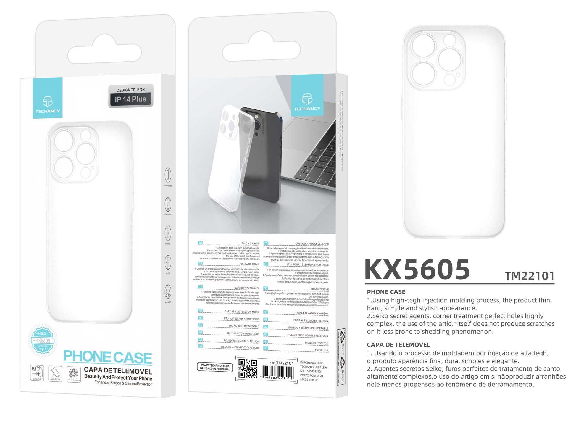 Techancy Capa Para Telemóvel Ultrafina Cor Transparente KX5605, Compatível Com O Telemóvel Iphone 14 Plus, Material Pp De 0,5 Mm.
