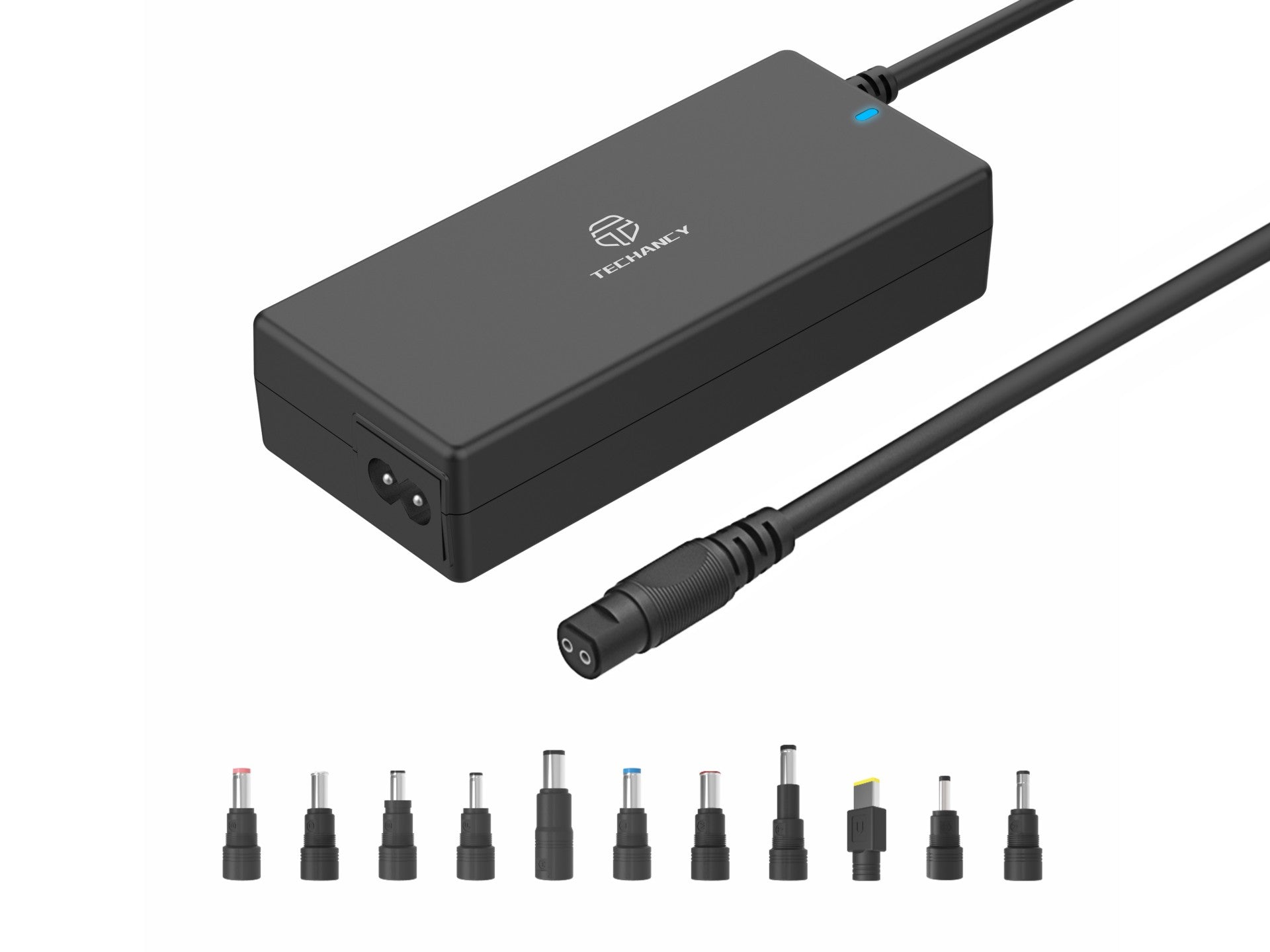 Techancy  Adaptador de energia universal TL7344 para laptops, com potência de 120W, 11 conectores e proteções contra sobrecorrente e sobretensão