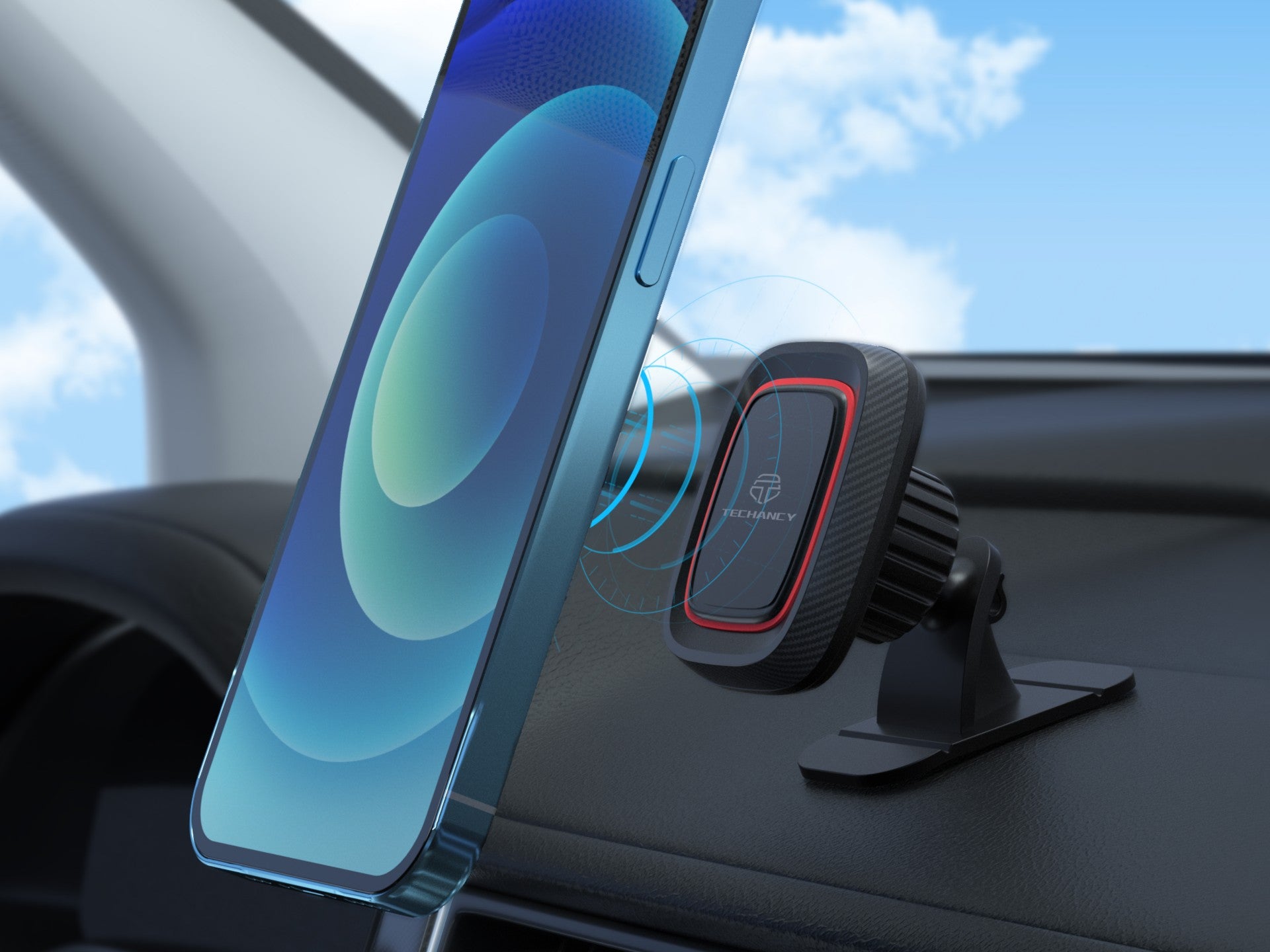 Techancy Suporte Magnético Para Telemóvel Para Automóvel Ti2285, Forte Capacidade De Adsorção Magnética. Preto E Vermelho