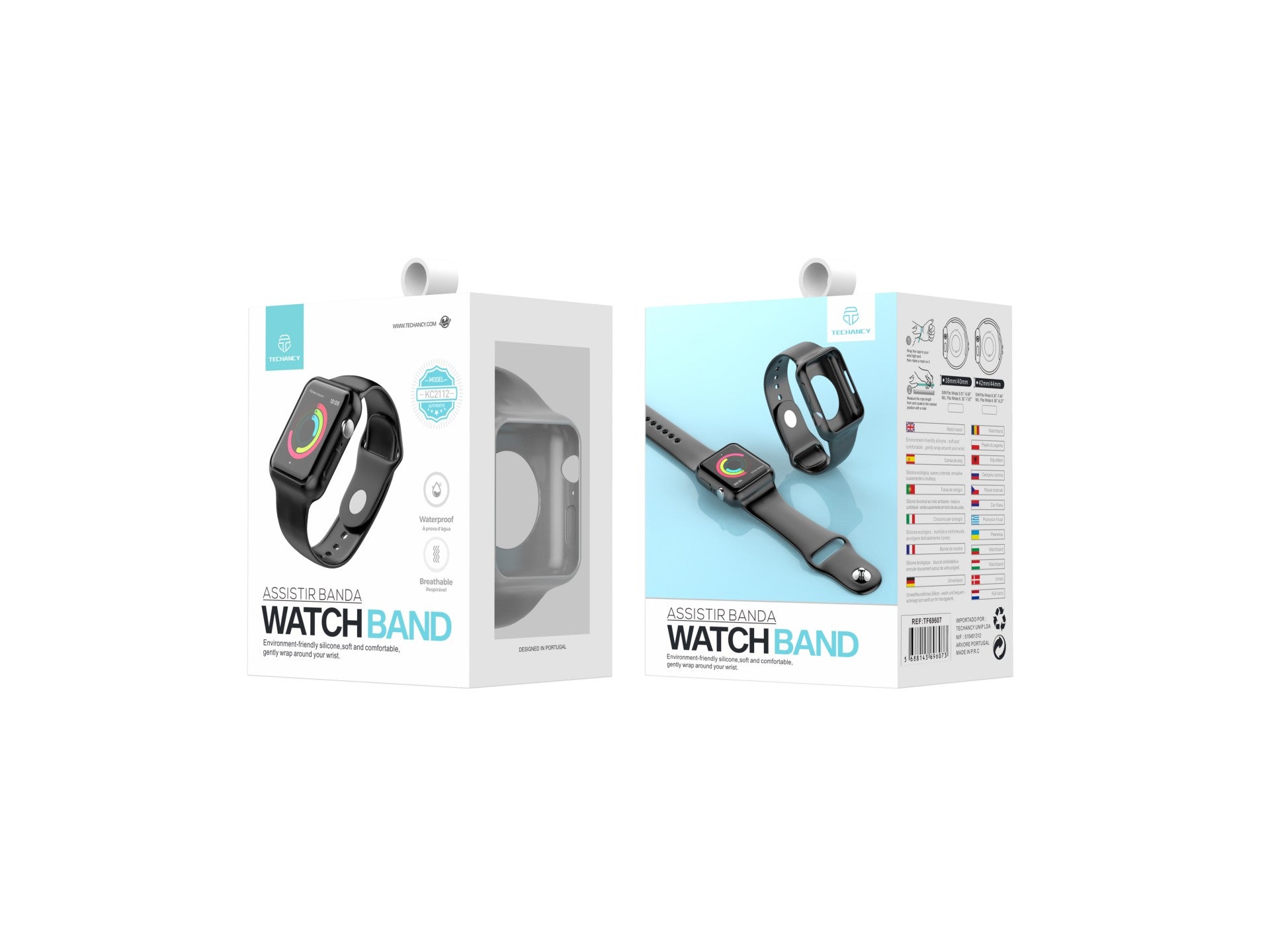 Correa de reloj totalmente adhesiva para reloj Techancy, KC2112, compatible con Apple Watch 38-40 mm, color gris.