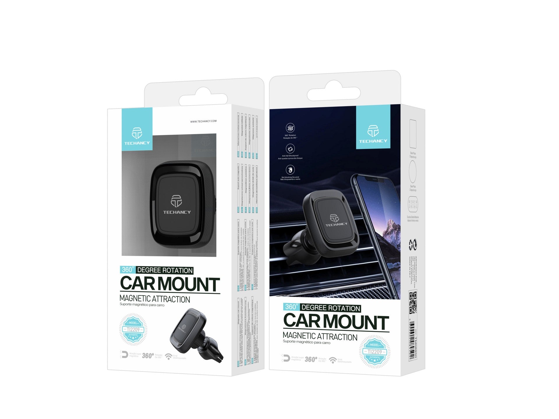 Techancy Ti2209 Magnetic Car Phone Holder, Strong Magnetic Adsorption Capacity. Black
