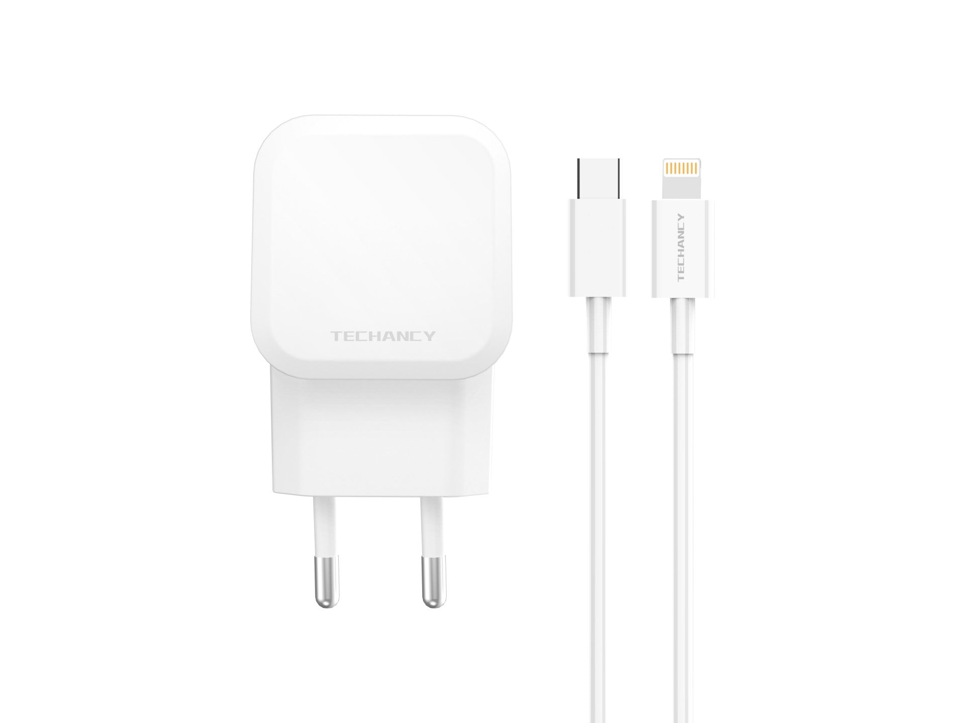 Techancy Fast Charger 43W White TA2813, Dual Port PD+USB, USB C to Lightning Cable Set 1m/30w