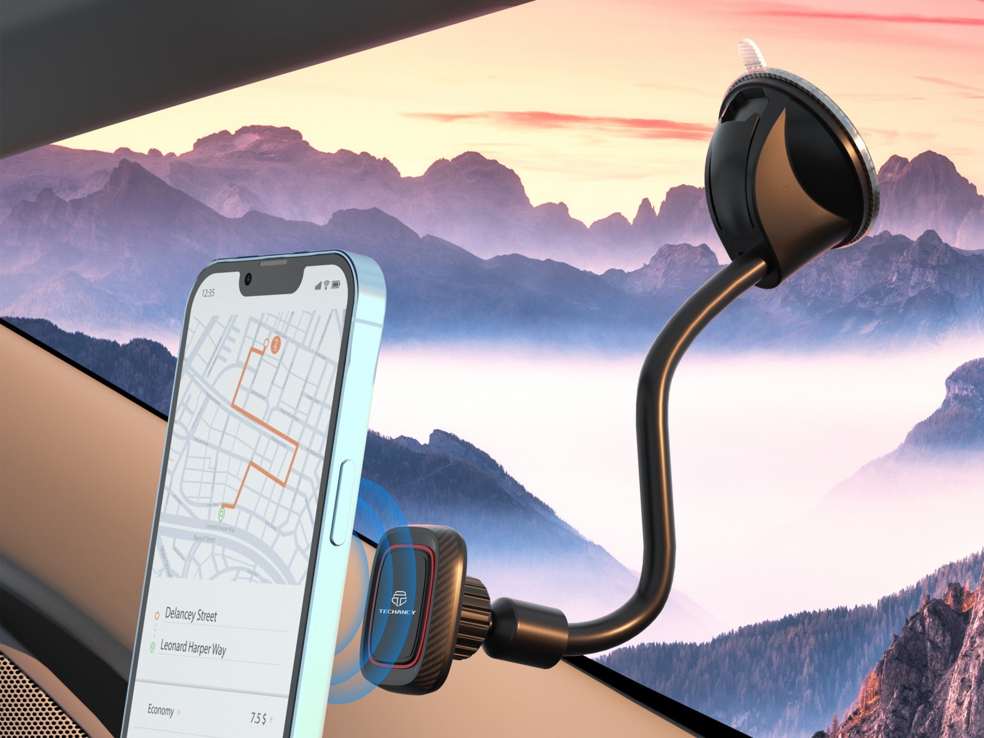 Techancy Suporte Magnético Para Telemóvel No Automóvel, Preto E Vermelho Ti2211, Forte Adsorção Magnética, Rotação De 360 Graus.
