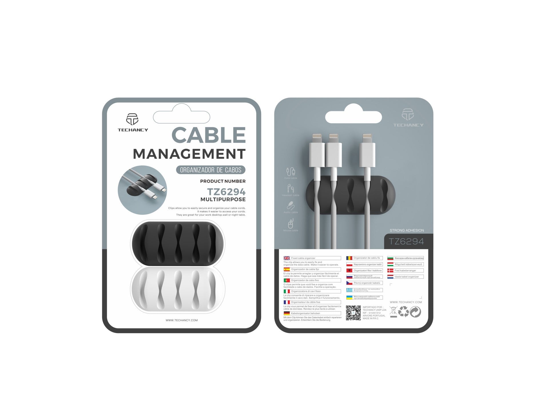 Soporte para cables Techancy, TZ6294, 2 unidades, organizador de cables, negro + blanco