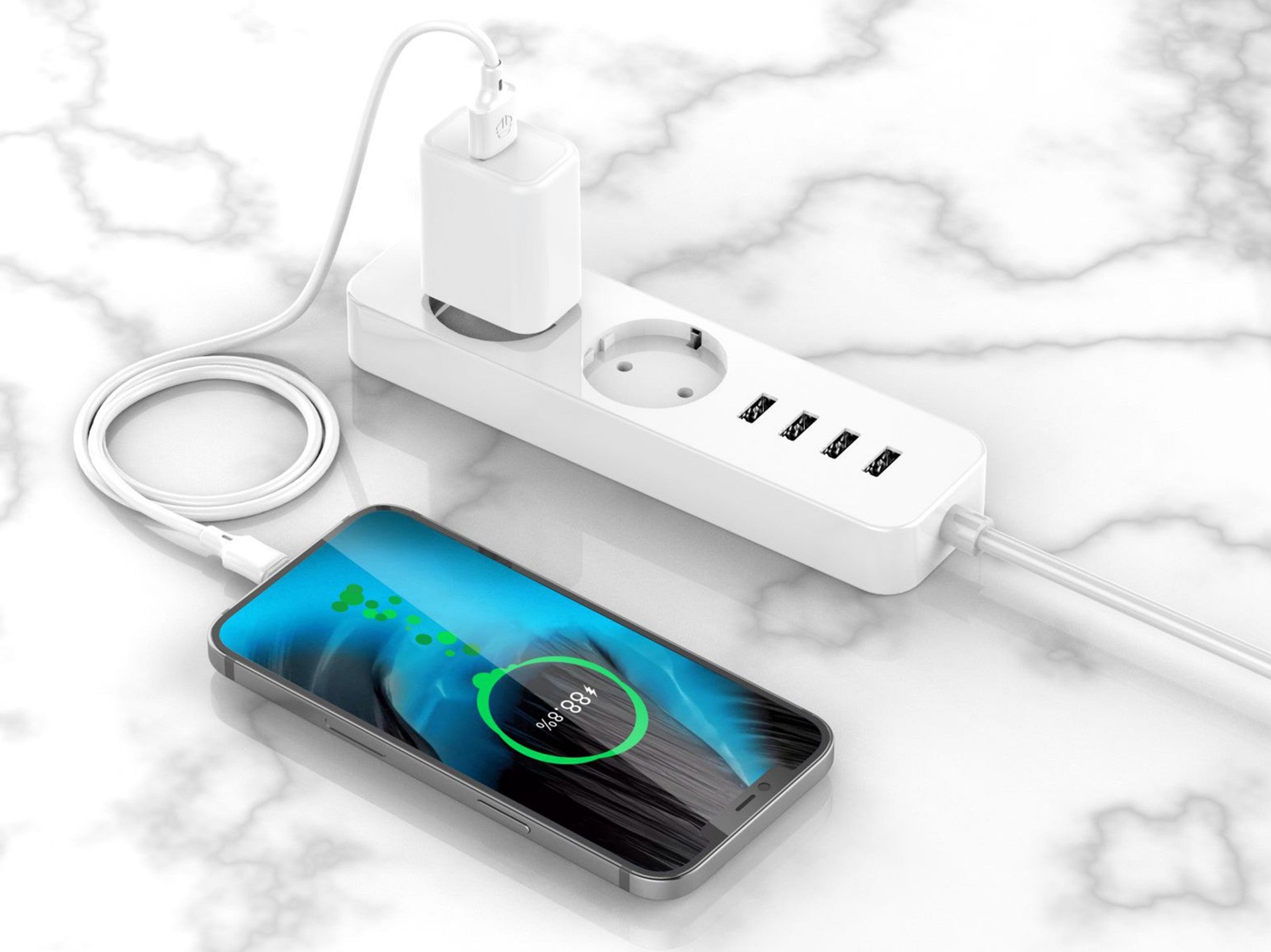 Cable de datos USB tipo C Techancy blanco TB1725, 2 m de largo, carga de 2,4 A, compatible con teléfonos móviles tipo C