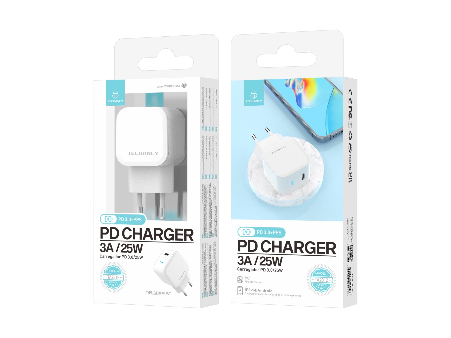 Techancy 25w Usb C Pd Charger White TA2812, Pd3.0+Pps Compatible For Iphone/Android Ultra-fast Charging,