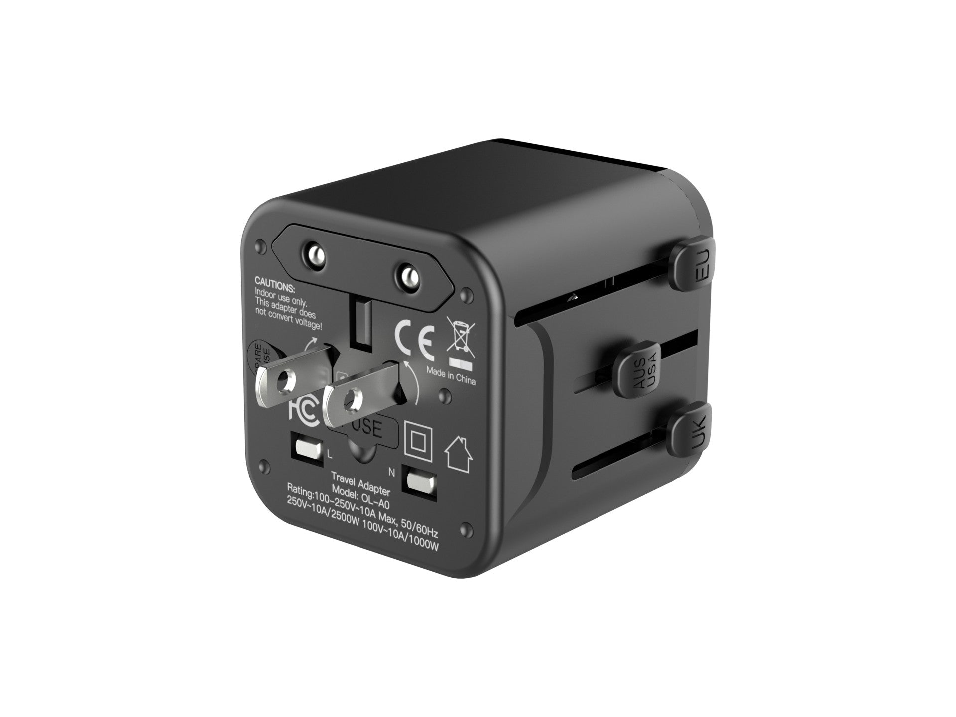 Techancy Universal Travel Adapter MB2502 Converter Worldwide Socket 2500W 10A Compatibility UK EU US AUS Ideal for Travel Black