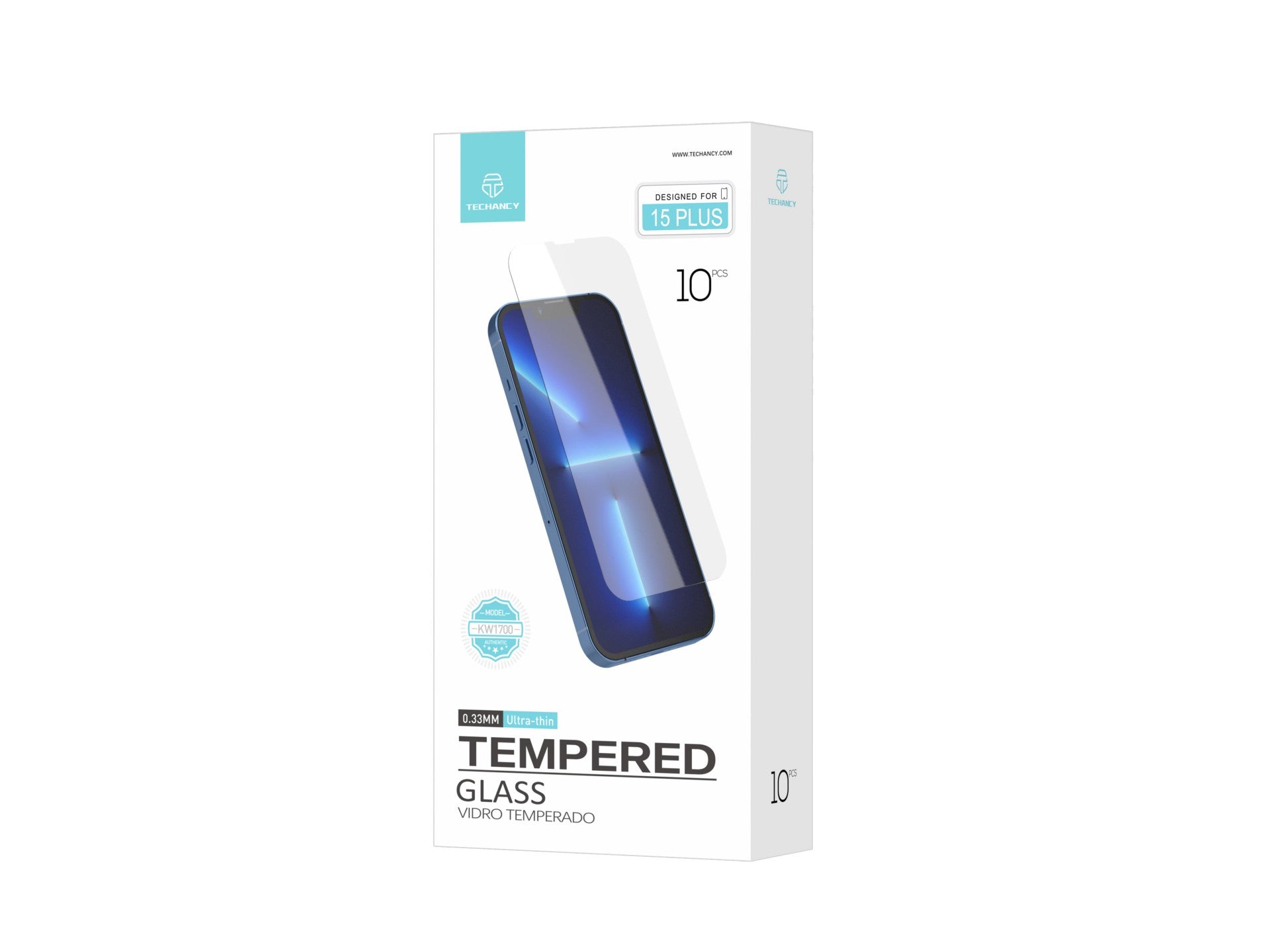 Techancy Película de Vidro Temperado  para iPhone 15 Plus KW1700 , 0.33MM, Anti-riscos, Alta Transparência, Fácil Aplicação