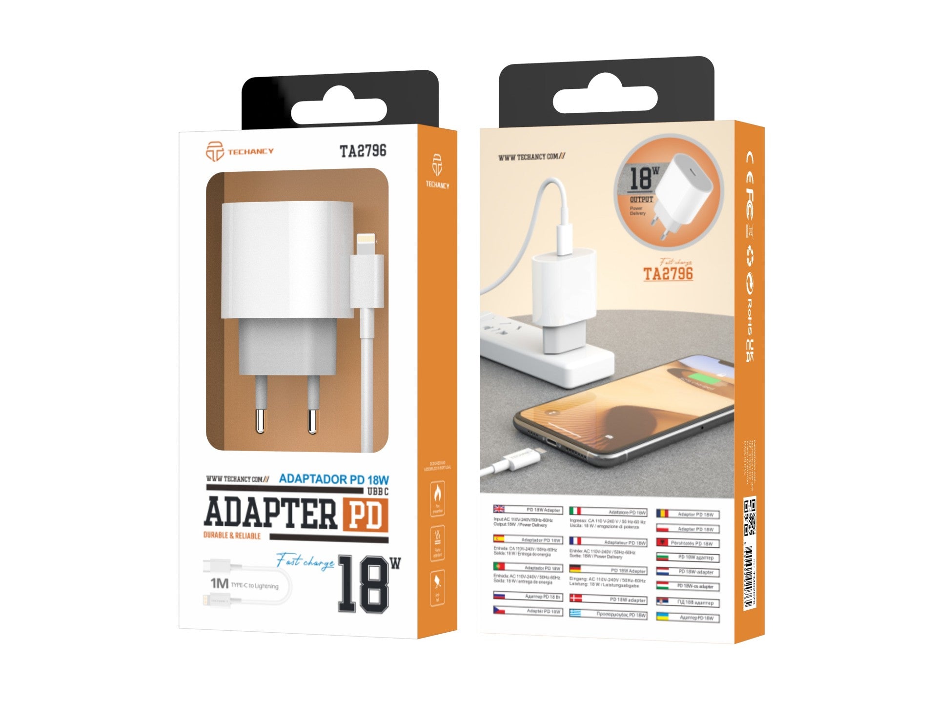 Techancy PD Charger 18W TA2786, USB-C Lightning Cable Set, 18W Fast Charging, Compact and Portable