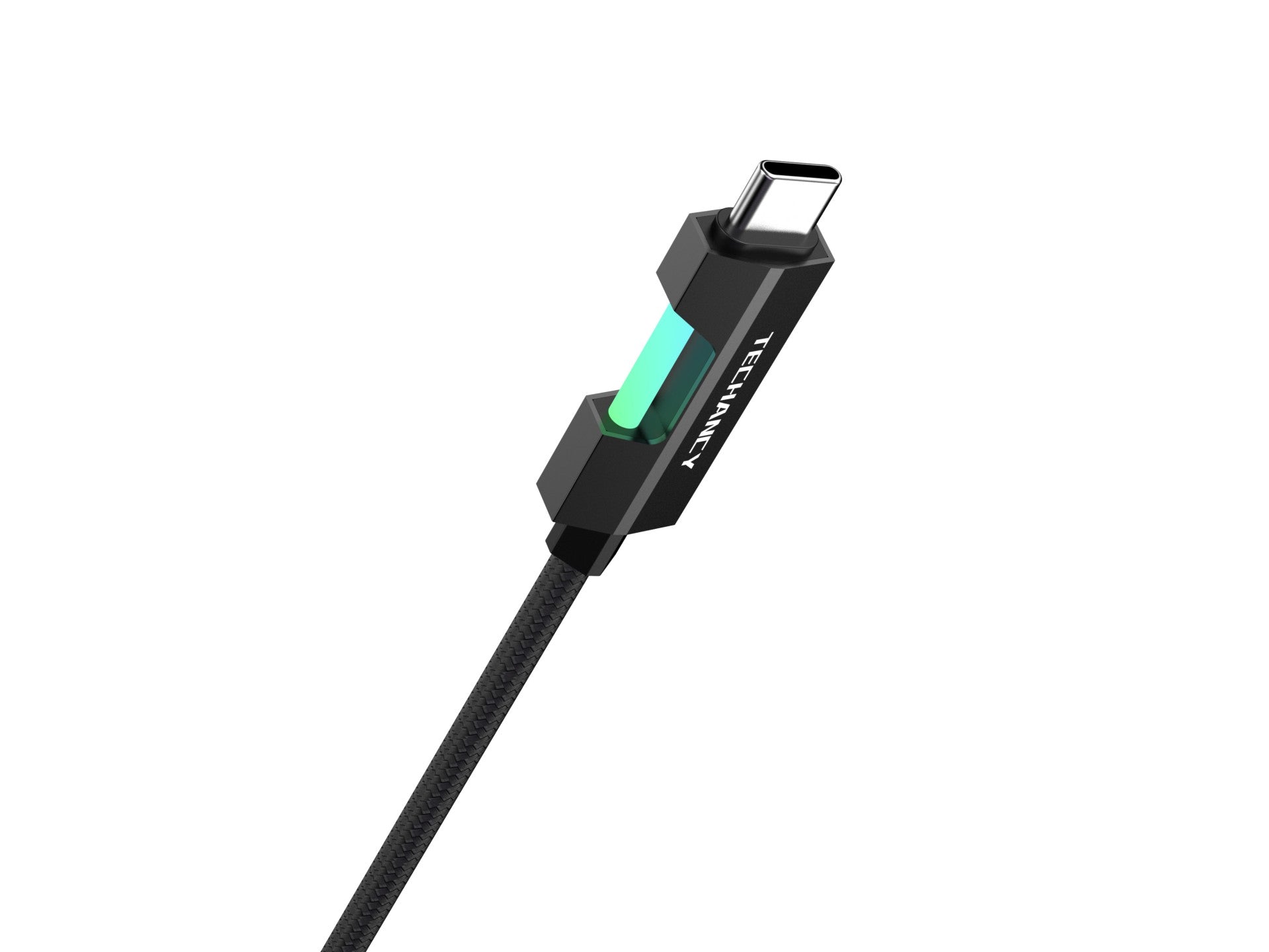 Techancy Cabo De Dados Usb-C Para Usb-C TB1797, 1m/60w Com Luz Rgb, Cabo Entrançado De Alumínio, Preto
