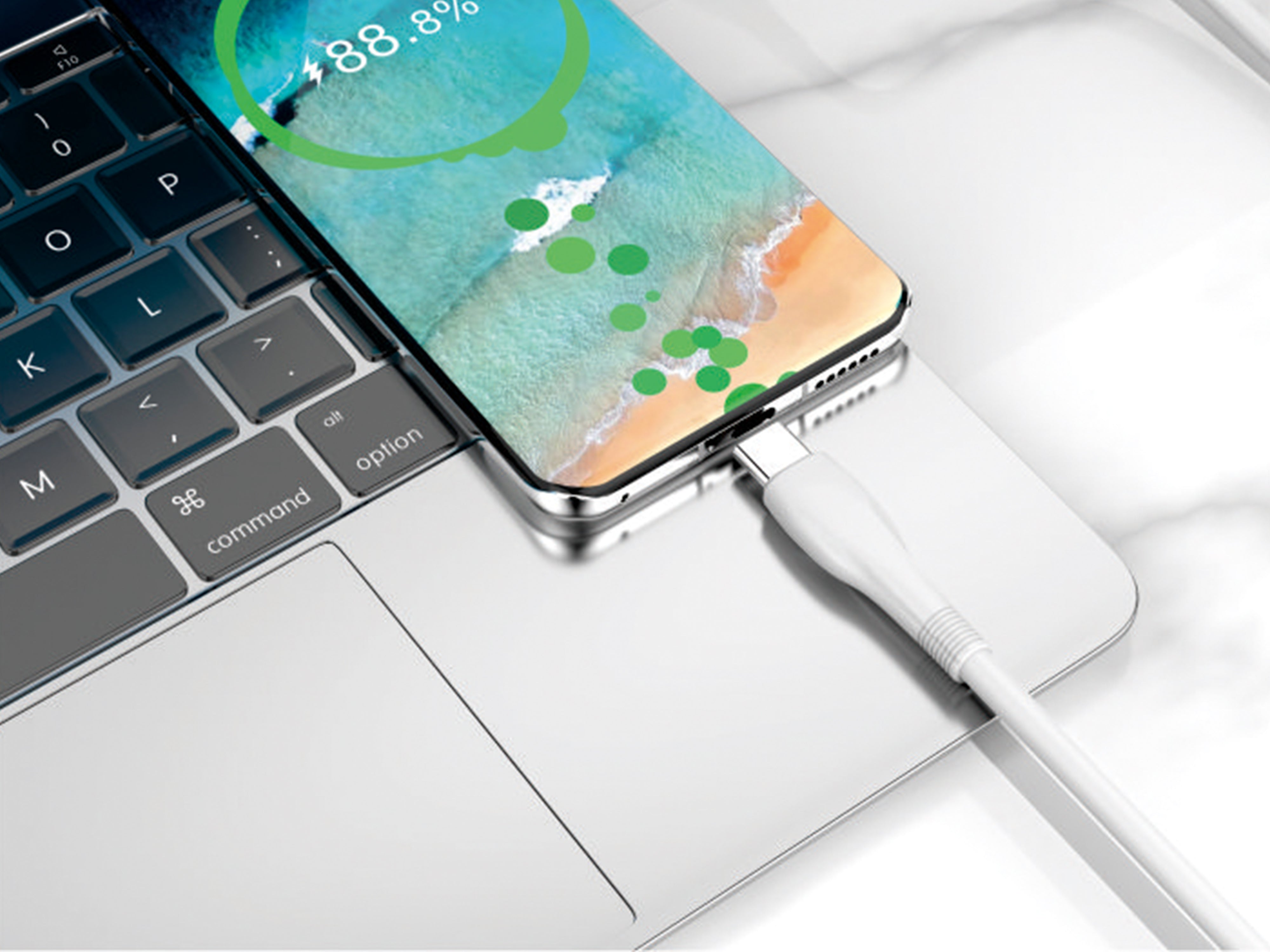 Cable de datos de carga superrápida Techancy 6A blanco TB1730, puerto USB tipo C, 1 m de largo, carga rápida