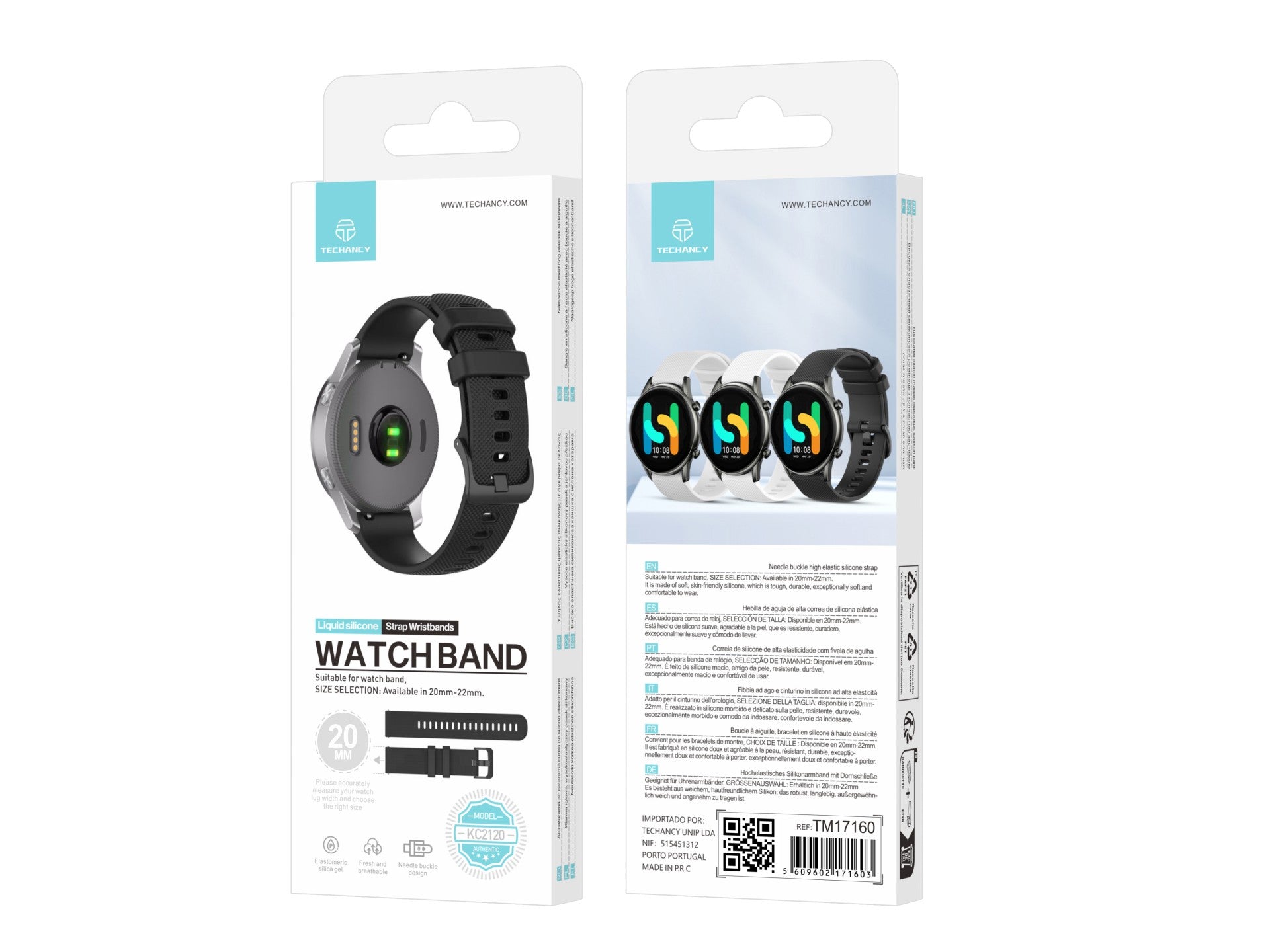 Techancy Pulseira De Relógio Inteligente Preta De 20mm KC2120, Compatível Com Samsung Galaxy Watch/Huawei Watch
